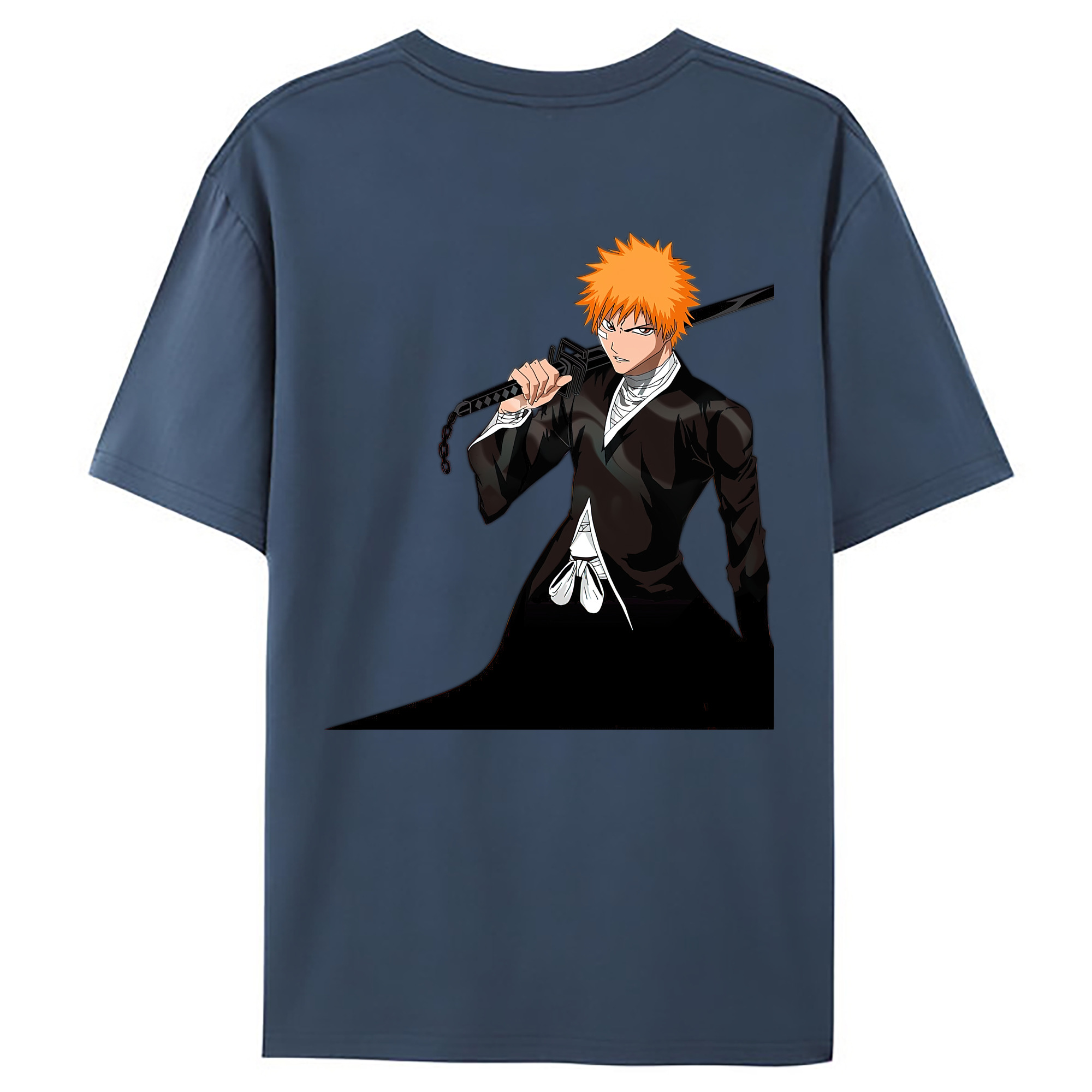 （画像用） ブリーチ 黒崎一護（くろさき いちご）BLEACH Kurosaki Ichigo 綿100％ メンズ半袖Tシャツ（バックプリント） 通気性