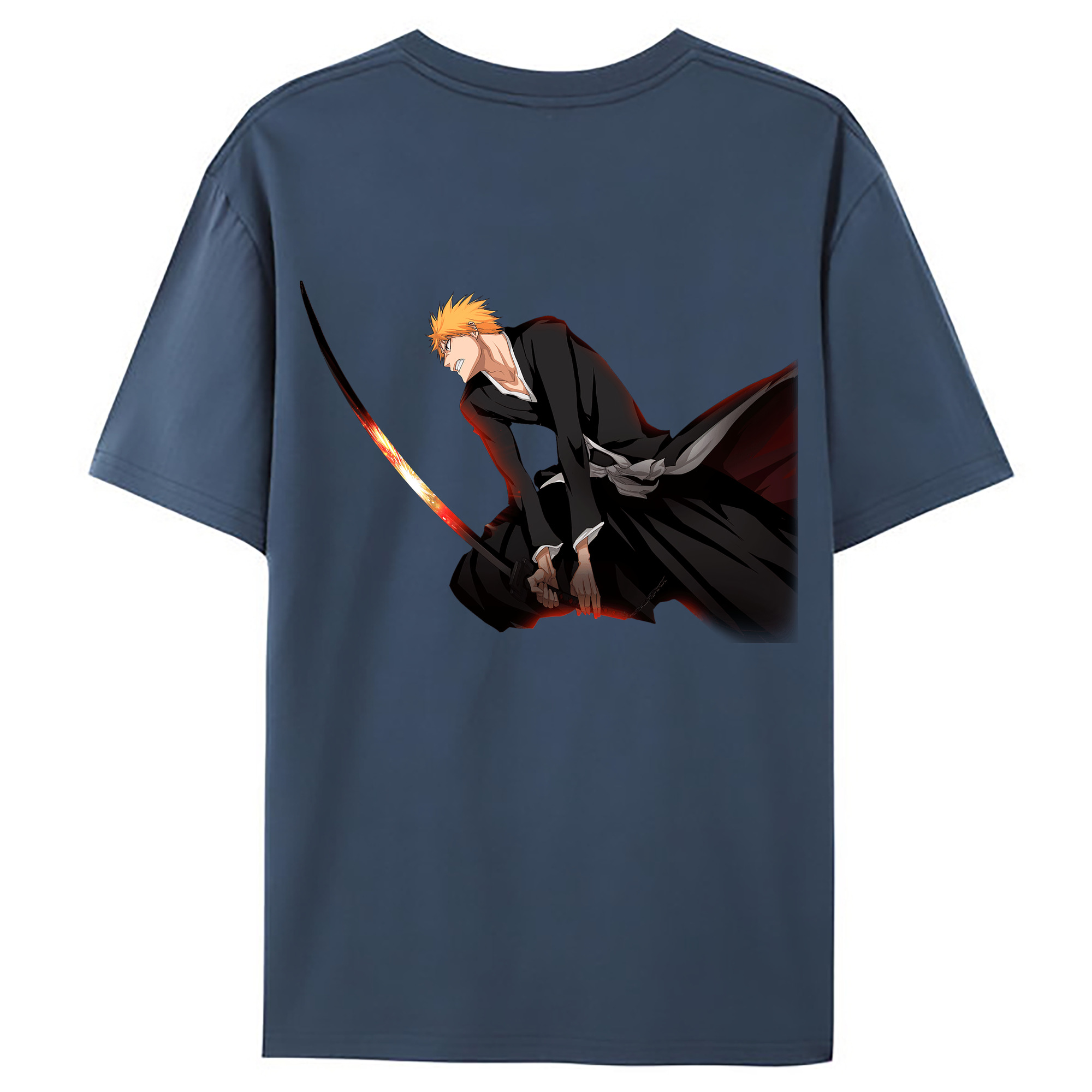 （画像用） ブリーチ 黒崎一護（くろさき いちご）BLEACH Kurosaki Ichigo 綿100％ メンズ半袖Tシャツ（バックプリント） 通気性