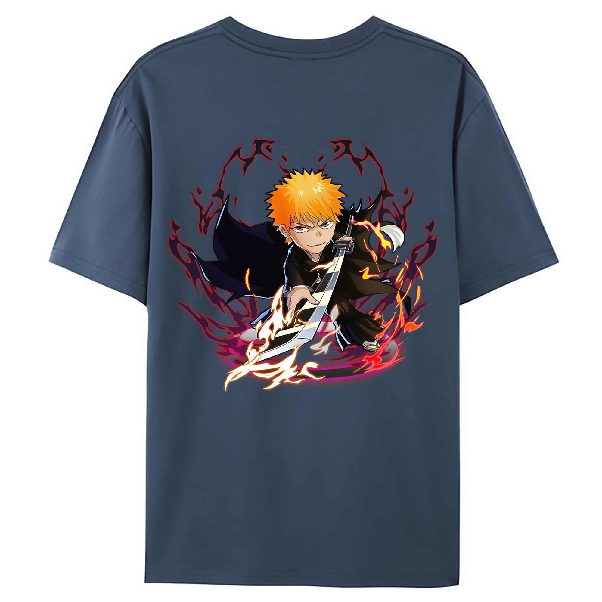 （画像用） ブリーチ 黒崎一護（くろさき いちご）BLEACH Kurosaki Ichigo 綿100％ メンズ半袖Tシャツ（バックプリント） 通気性