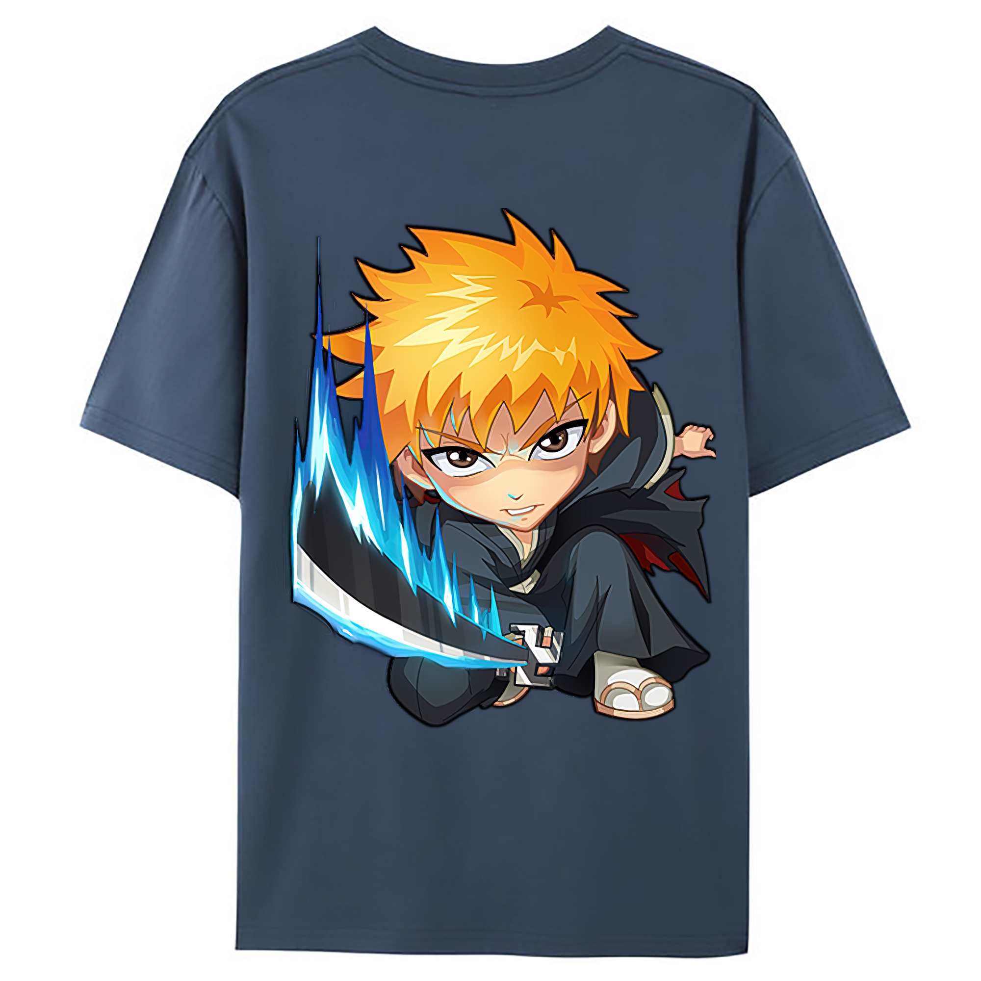 （画像用） ブリーチ 黒崎一護（くろさき いちご）BLEACH Kurosaki Ichigo 綿100％ メンズ半袖Tシャツ（バックプリント） 通気性