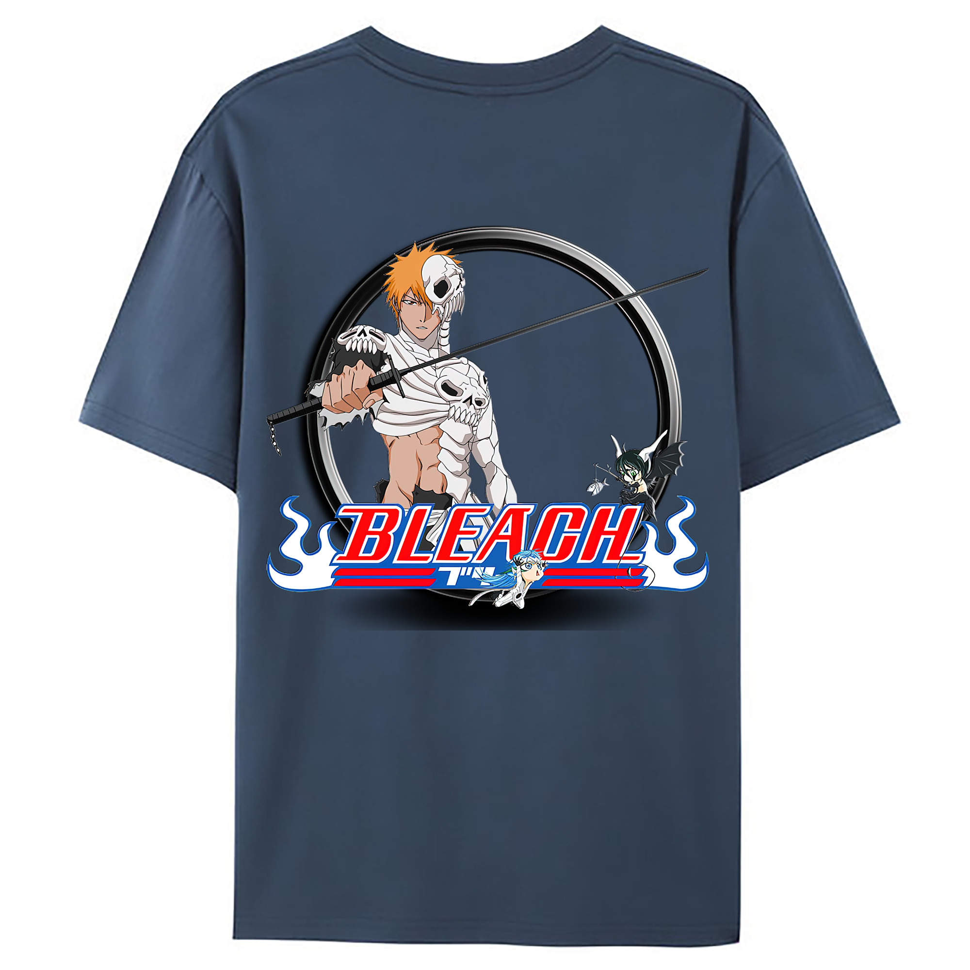 （画像用） ブリーチ 黒崎一護（くろさき いちご）BLEACH Kurosaki Ichigo 綿100％ メンズ半袖Tシャツ（バックプリント） 通気性