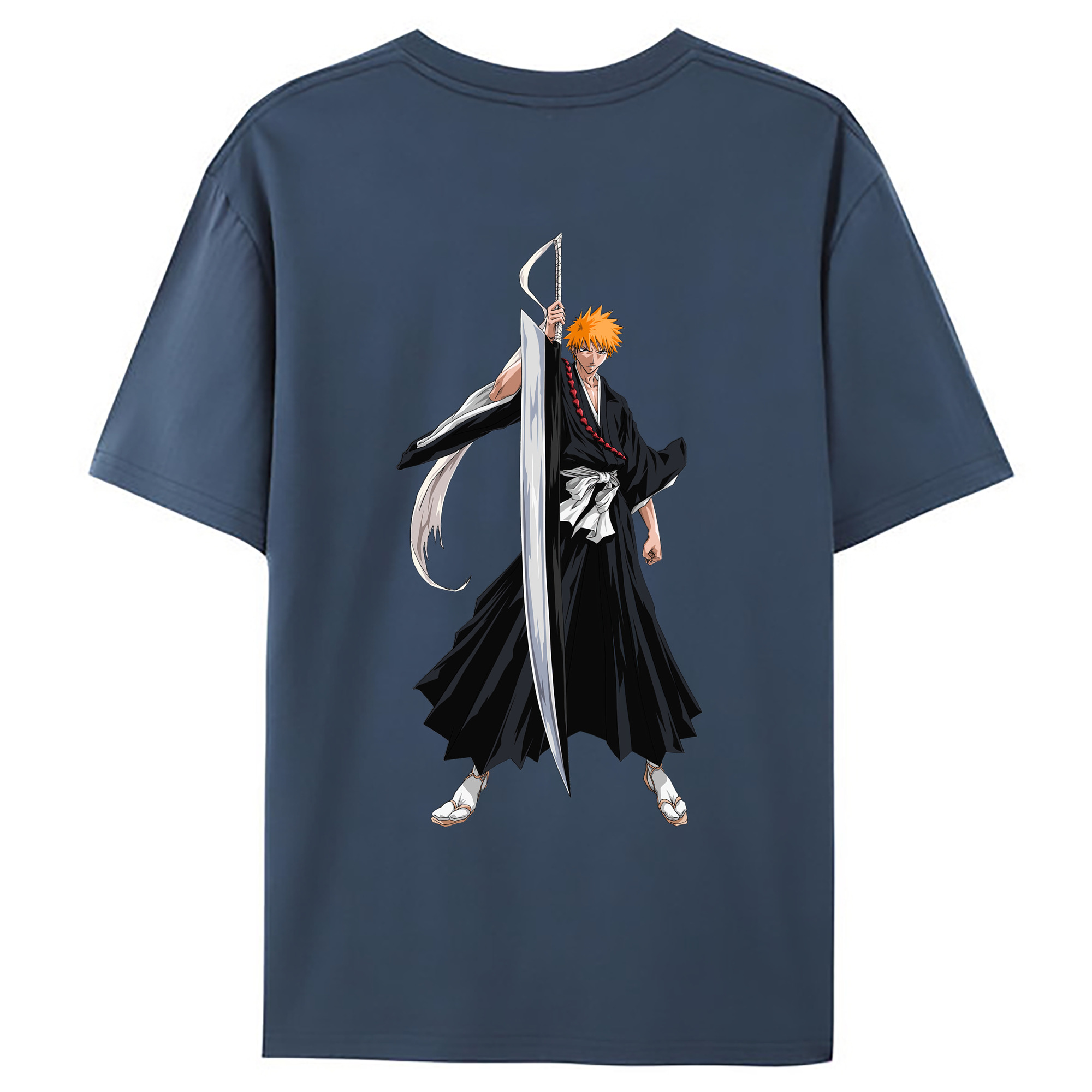 （画像用） ブリーチ 黒崎一護（くろさき いちご）BLEACH Kurosaki Ichigo 綿100％ メンズ半袖Tシャツ（バックプリント） 通気性