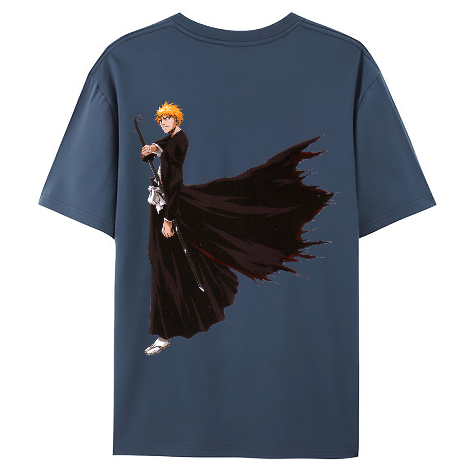（画像用） ブリーチ 黒崎一護（くろさき いちご）BLEACH Kurosaki Ichigo 綿100％ メンズ半袖Tシャツ（バックプリント） 通気性