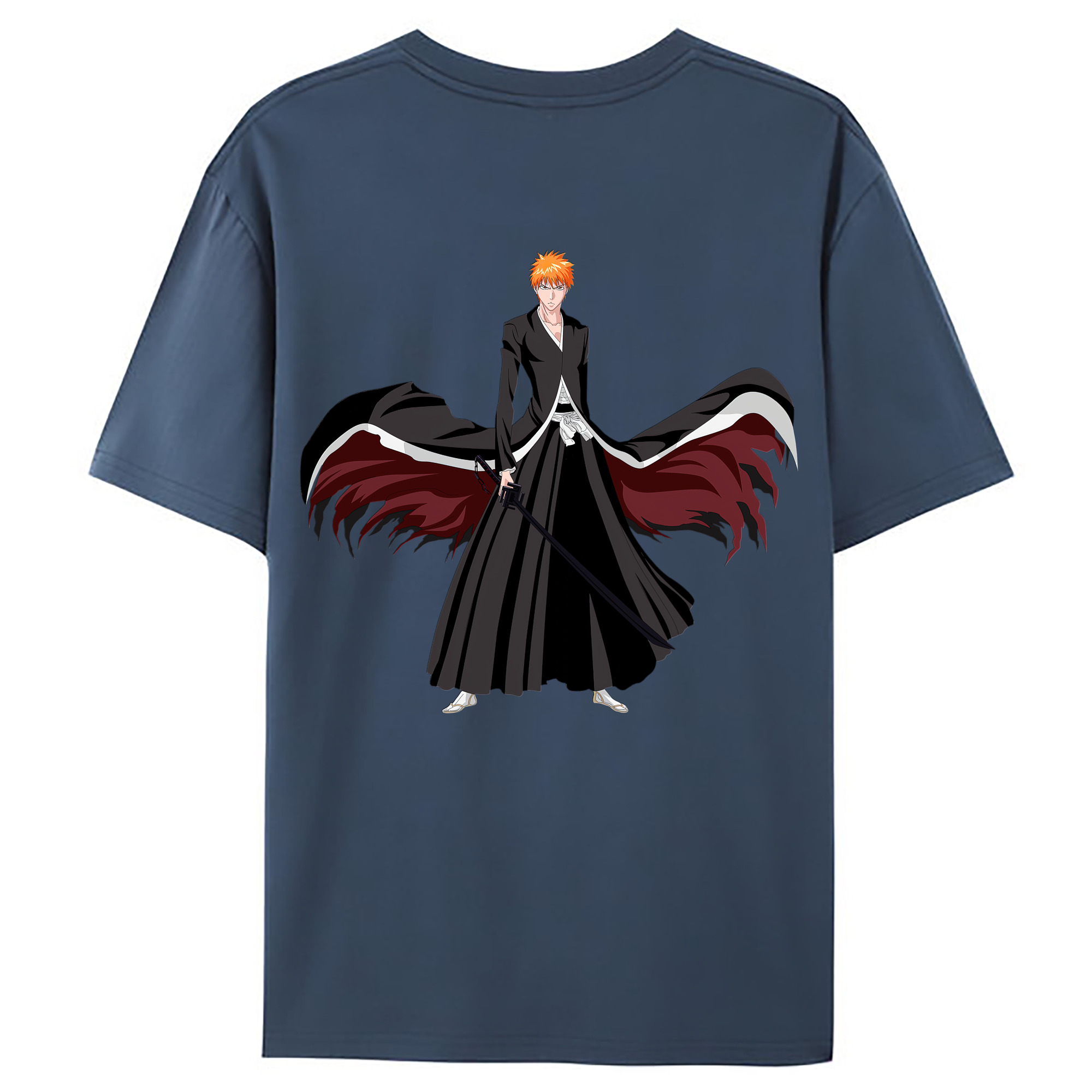 （画像用） ブリーチ 黒崎一護（くろさき いちご）BLEACH Kurosaki Ichigo 綿100％ メンズ半袖Tシャツ（バックプリント） 通気性