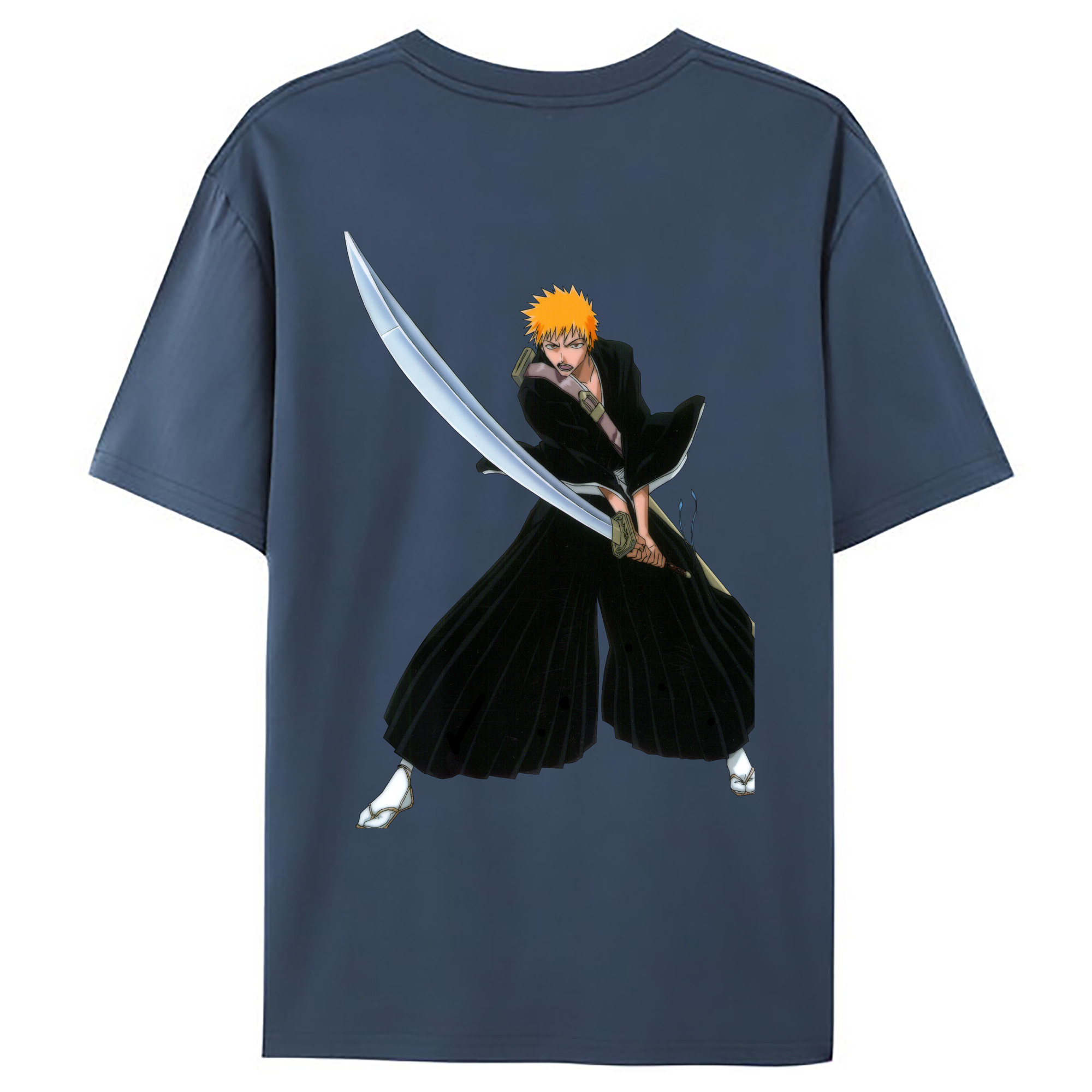 （画像用） ブリーチ 黒崎一護（くろさき いちご）BLEACH Kurosaki Ichigo 綿100％ メンズ半袖Tシャツ（バックプリント） 通気性