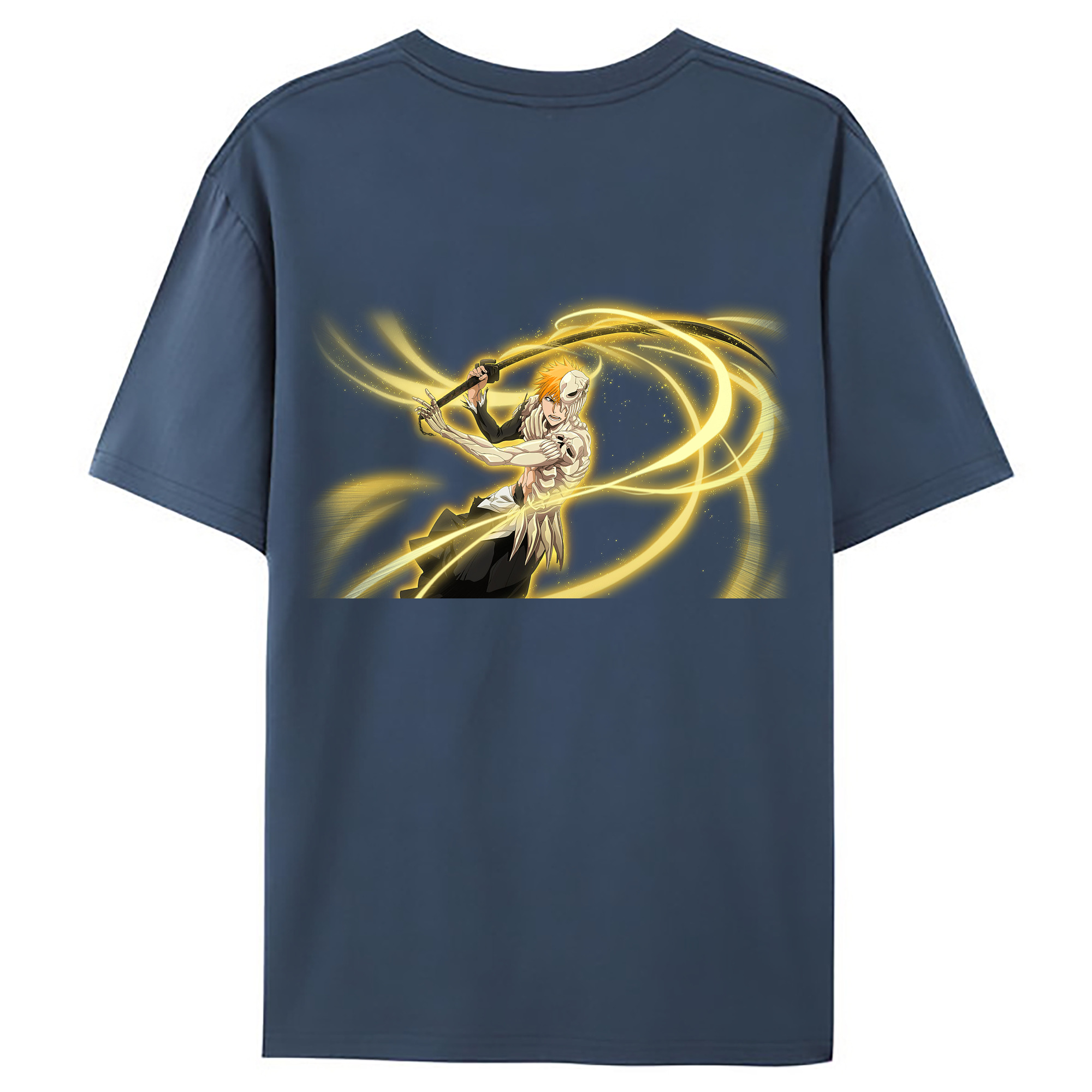 （画像用） ブリーチ 黒崎一護（くろさき いちご）BLEACH Kurosaki Ichigo 綿100％ メンズ半袖Tシャツ（バックプリント） 通気性