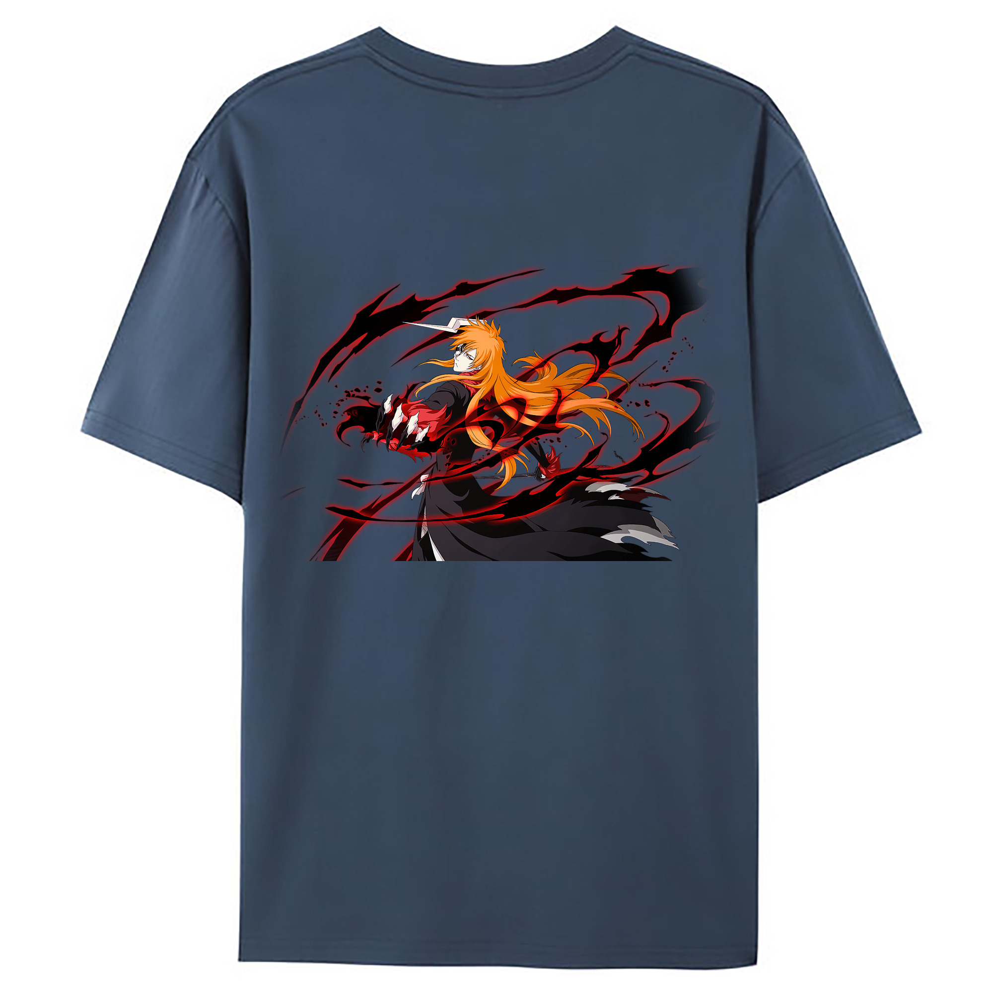 （画像用） ブリーチ 黒崎一護（くろさき いちご）BLEACH Kurosaki Ichigo 綿100％ メンズ半袖Tシャツ（バックプリント） 通気性