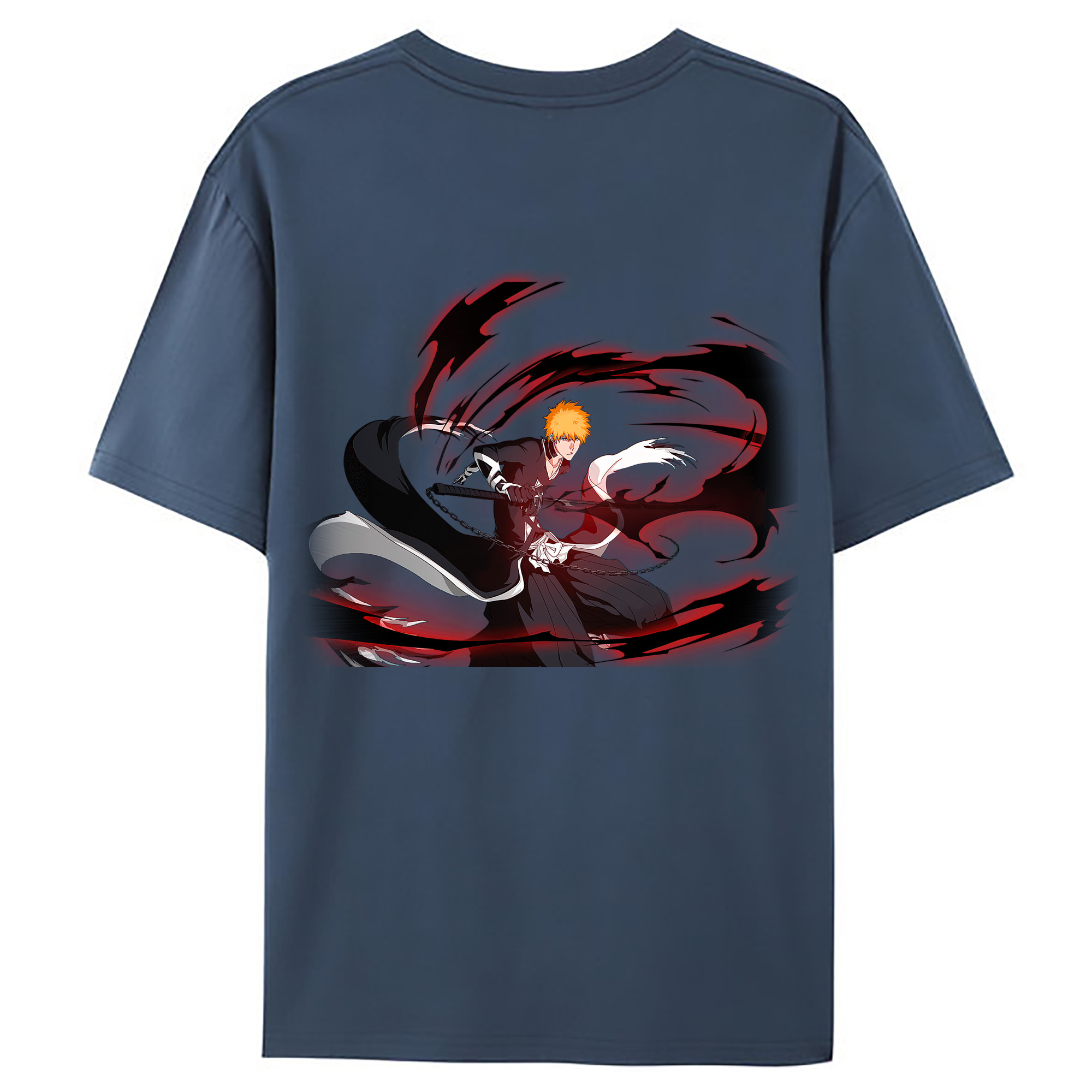 （画像用） ブリーチ 黒崎一護（くろさき いちご）BLEACH Kurosaki Ichigo 綿100％ メンズ半袖Tシャツ（バックプリント） 通気性