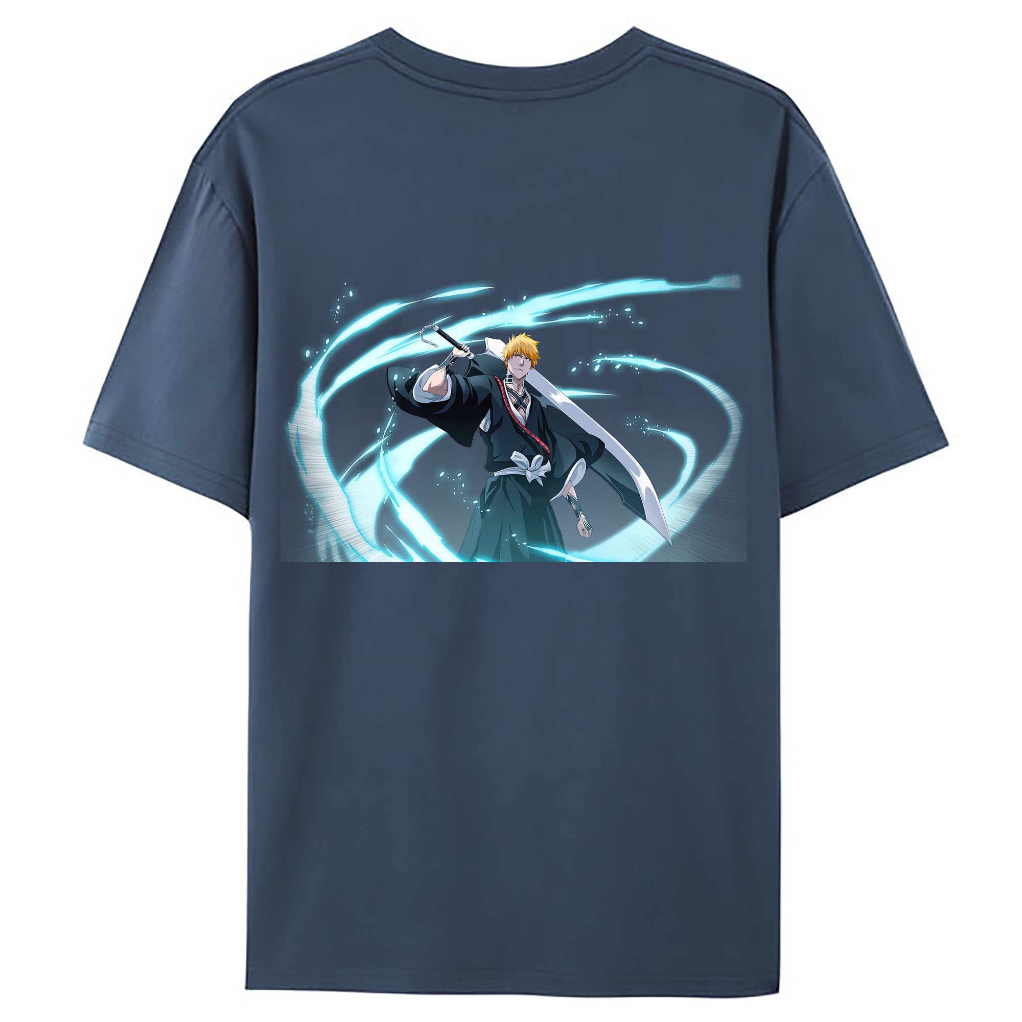 （画像用） ブリーチ 黒崎一護（くろさき いちご）BLEACH Kurosaki Ichigo 綿100％ メンズ半袖Tシャツ（バックプリント） 通気性