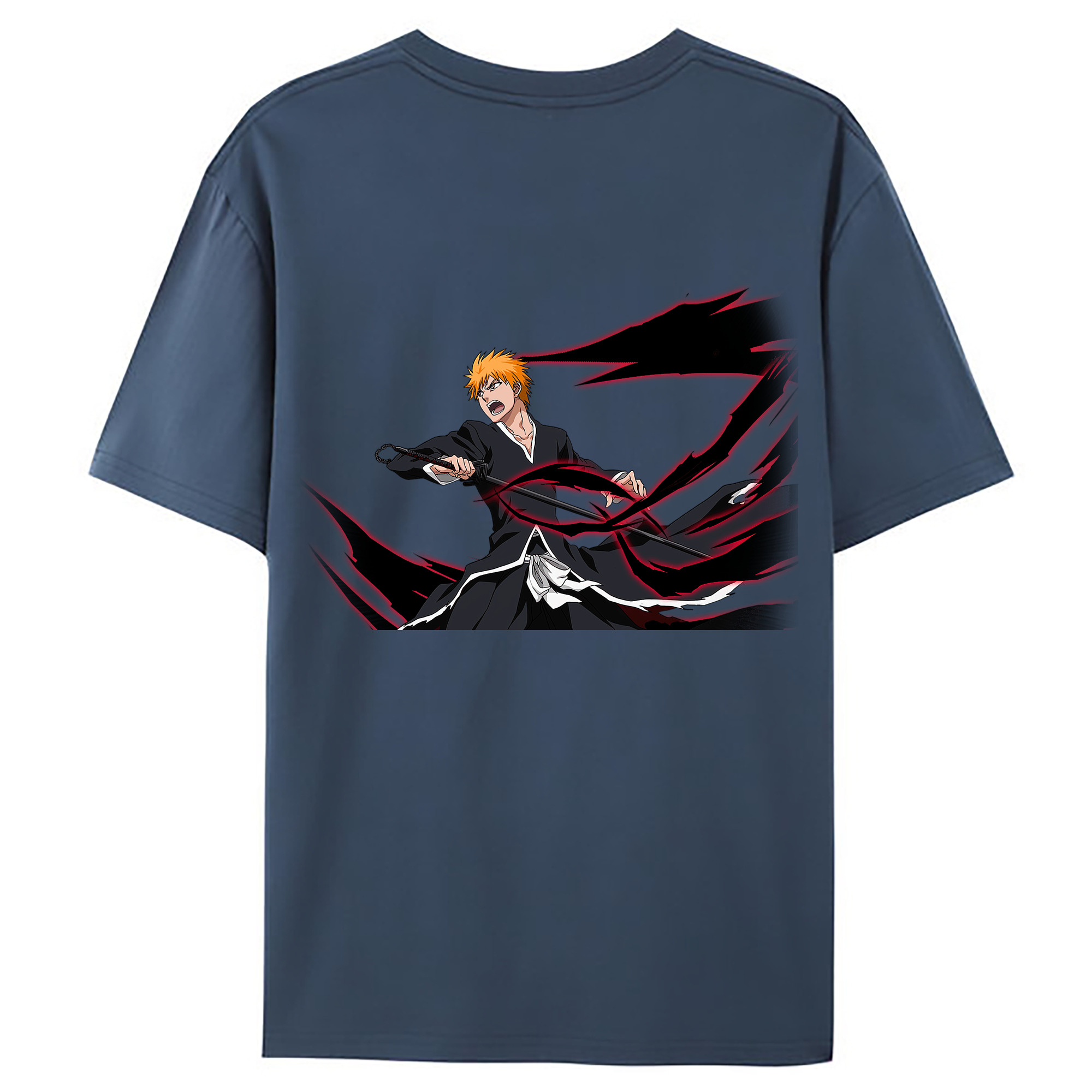 （画像用） ブリーチ 黒崎一護（くろさき いちご）BLEACH Kurosaki Ichigo 綿100％ メンズ半袖Tシャツ（バックプリント） 通気性