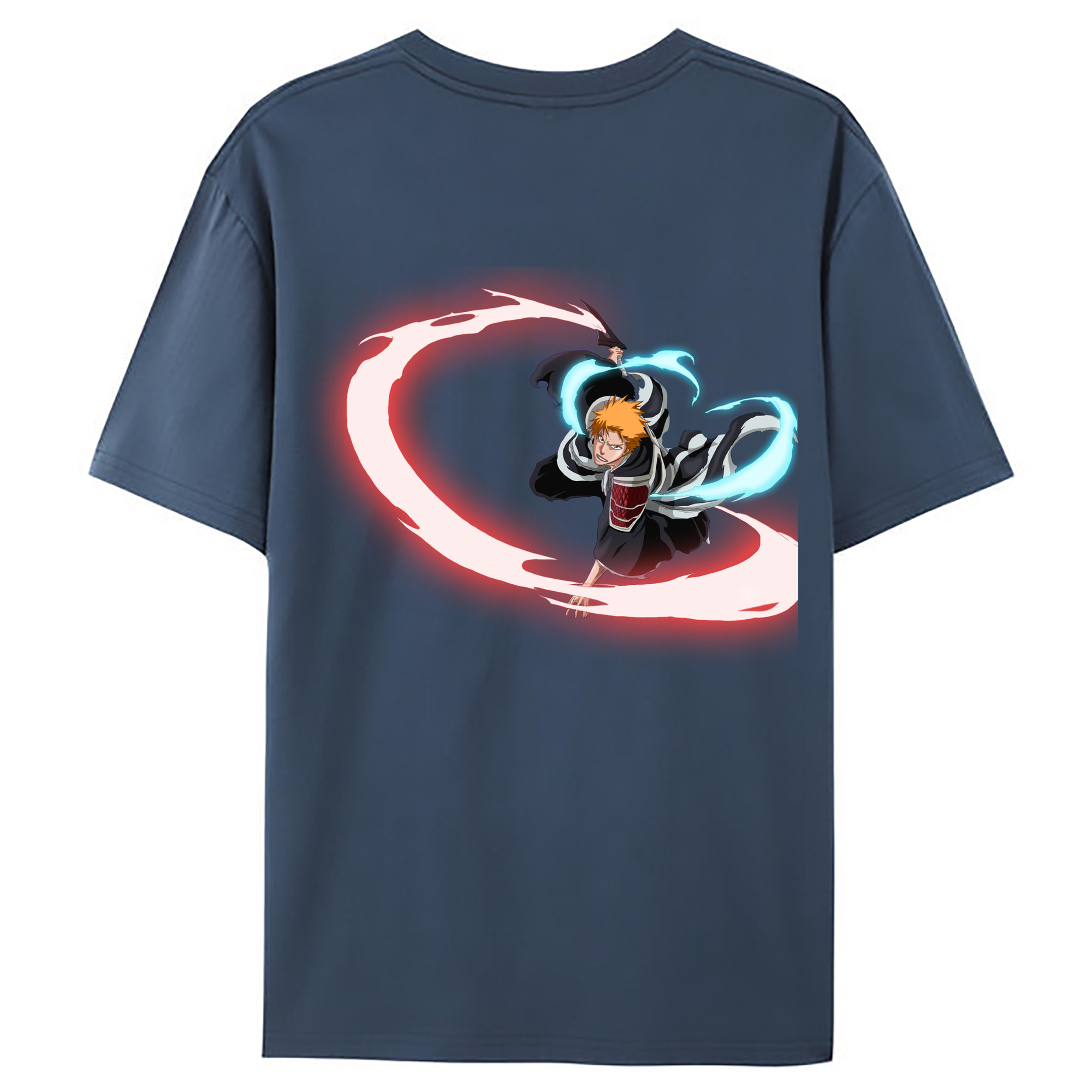 （画像用） ブリーチ 黒崎一護（くろさき いちご）BLEACH Kurosaki Ichigo 綿100％ メンズ半袖Tシャツ（バックプリント） 通気性