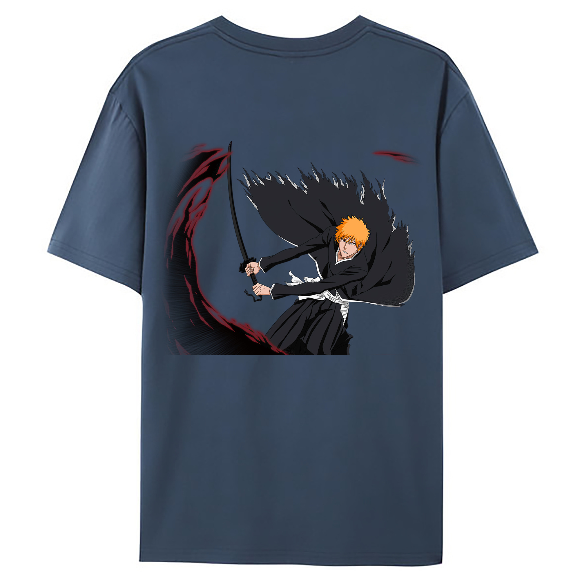 （画像用） ブリーチ 黒崎一護（くろさき いちご）BLEACH Kurosaki Ichigo 綿100％ メンズ半袖Tシャツ（バックプリント） 通気性