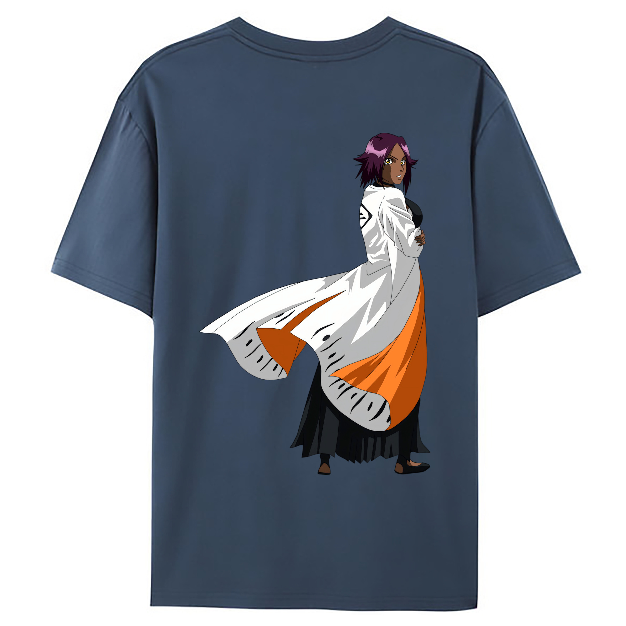 （画像用） ブリーチ 四楓院 夜一（しほういん よるいち） BLEACH Shihouin Yoruichi 綿100％ メンズ半袖Tシャツ（バックプリント） 通気性