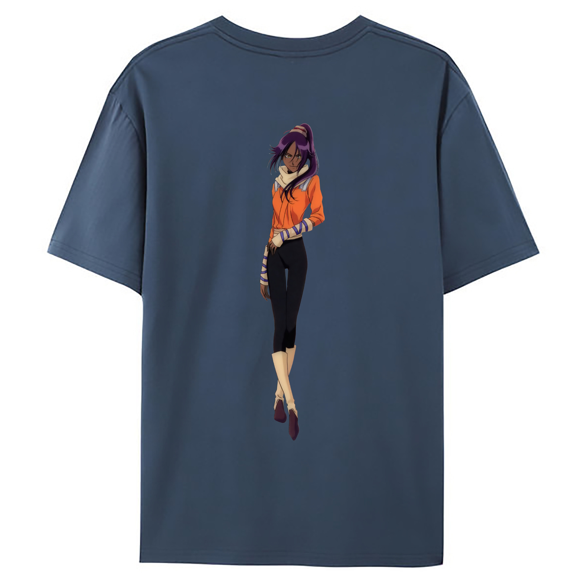 （画像用） ブリーチ 四楓院 夜一（しほういん よるいち） BLEACH Shihouin Yoruichi 綿100％ メンズ半袖Tシャツ（バックプリント） 通気性