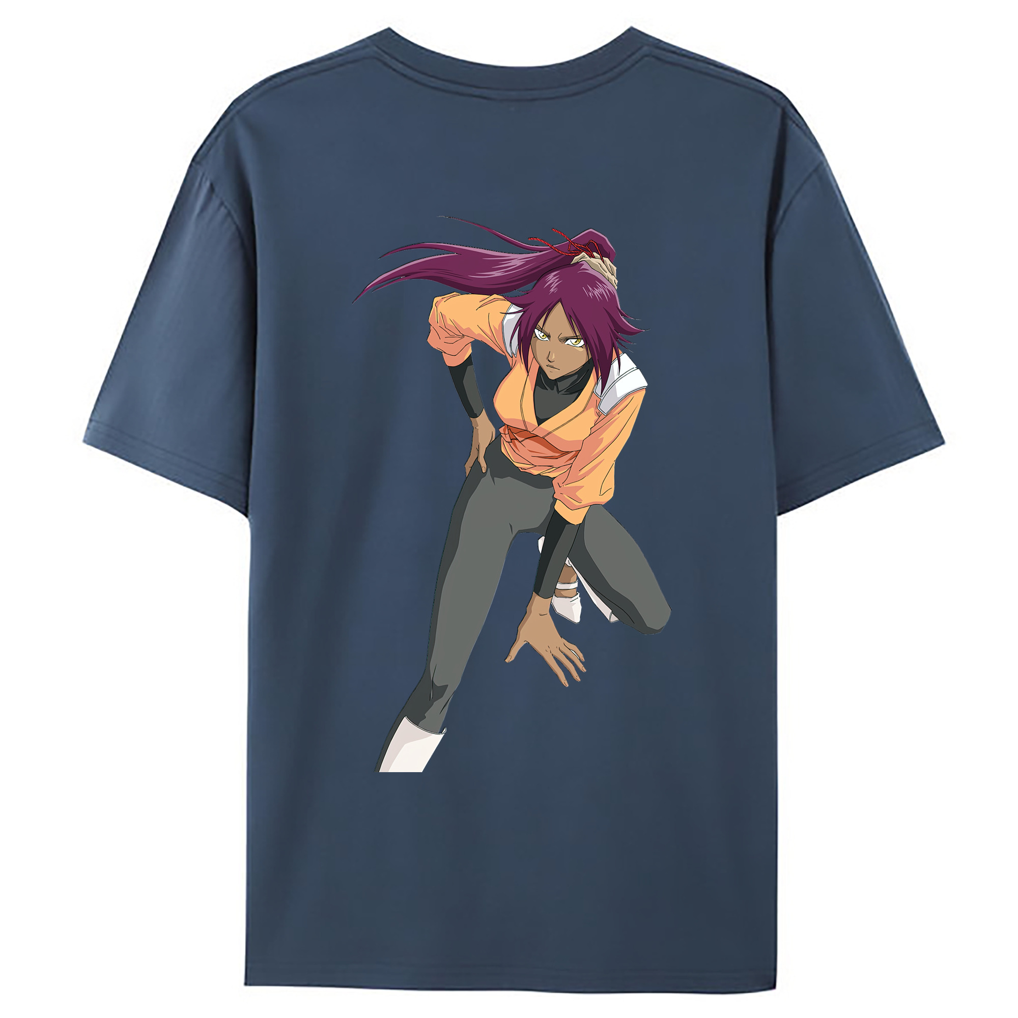 （画像用） ブリーチ 四楓院 夜一（しほういん よるいち） BLEACH Shihouin Yoruichi 綿100％ メンズ半袖Tシャツ（バックプリント） 通気性