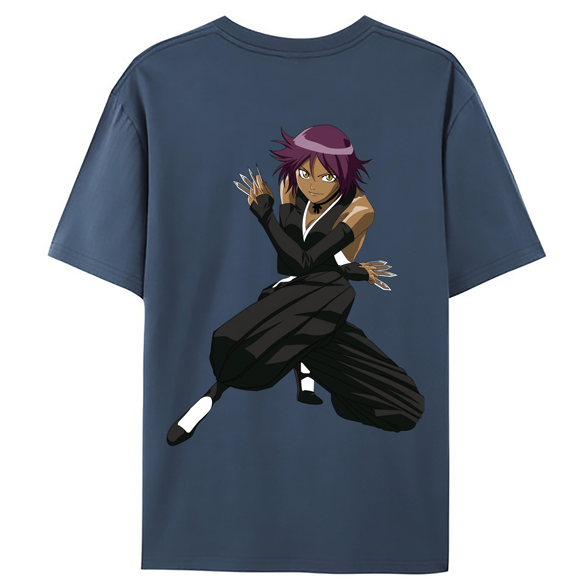 （画像用） ブリーチ 四楓院 夜一（しほういん よるいち） BLEACH Shihouin Yoruichi 綿100％ メンズ半袖Tシャツ（バックプリント） 通気性