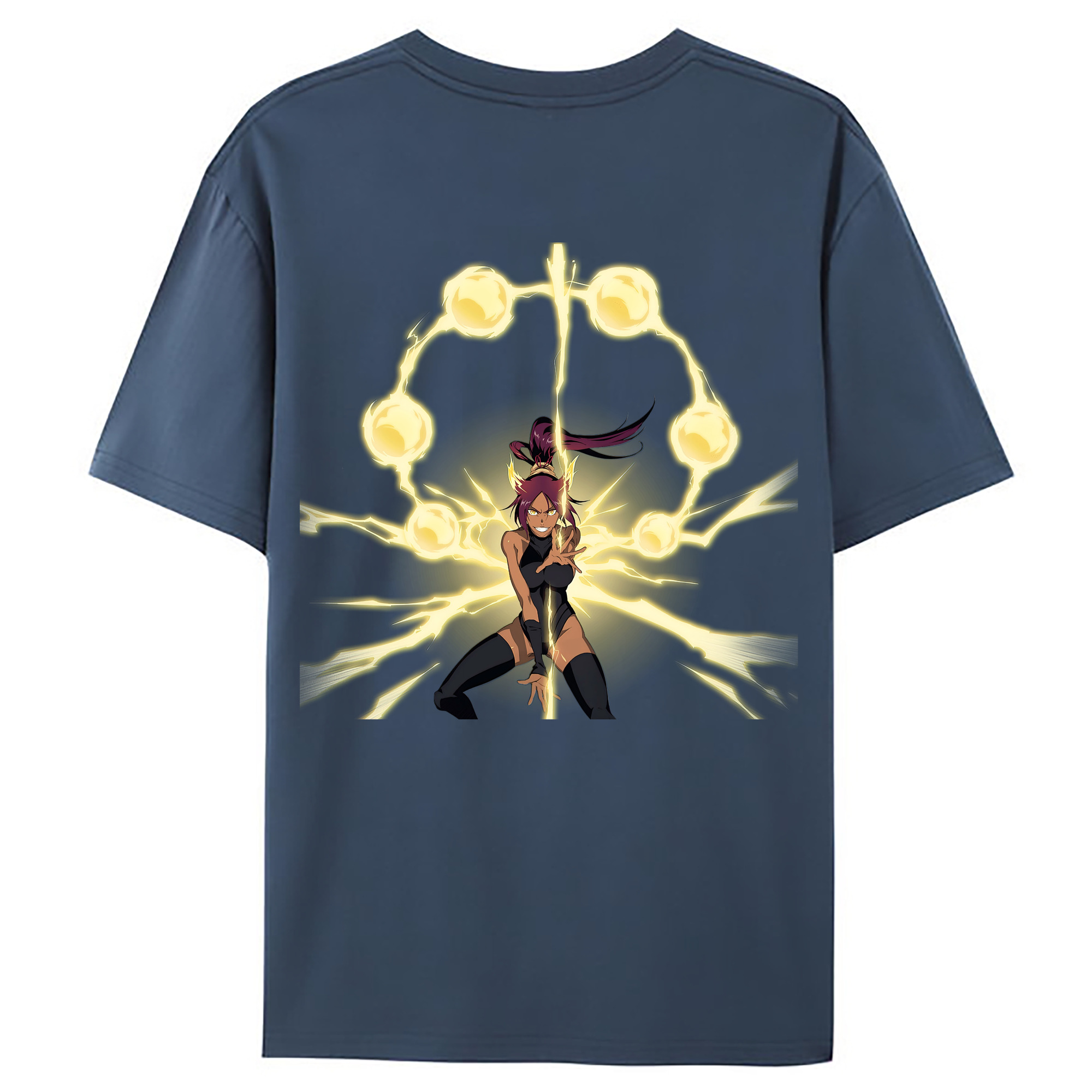 （画像用） ブリーチ 四楓院 夜一（しほういん よるいち） BLEACH Shihouin Yoruichi 綿100％ メンズ半袖Tシャツ（バックプリント） 通気性