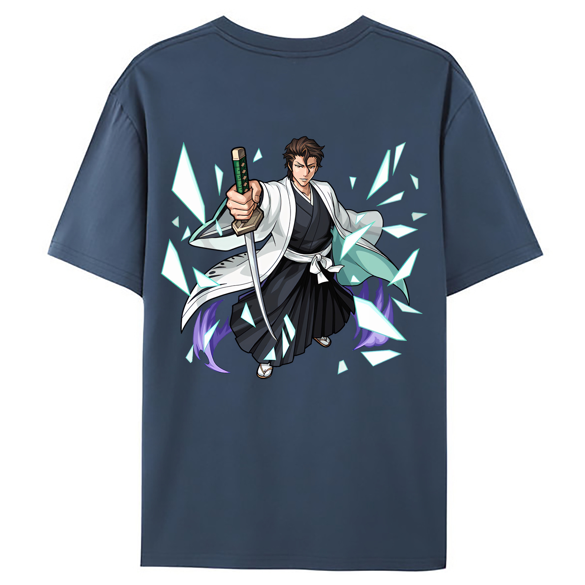 （画像用） ブリーチ 藍染 惣右介（あいぜん そうすけ） BLEACH Aizen Sousuke 綿100％ メンズ半袖Tシャツ（バックプリント） 通気性