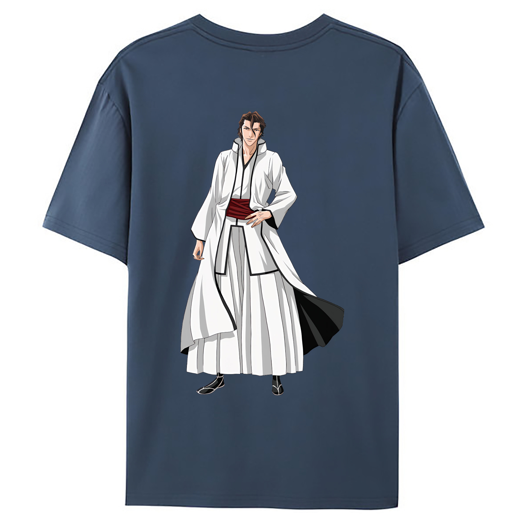 （画像用） ブリーチ 藍染 惣右介（あいぜん そうすけ） BLEACH Aizen Sousuke 綿100％ メンズ半袖Tシャツ（バックプリント） 通気性