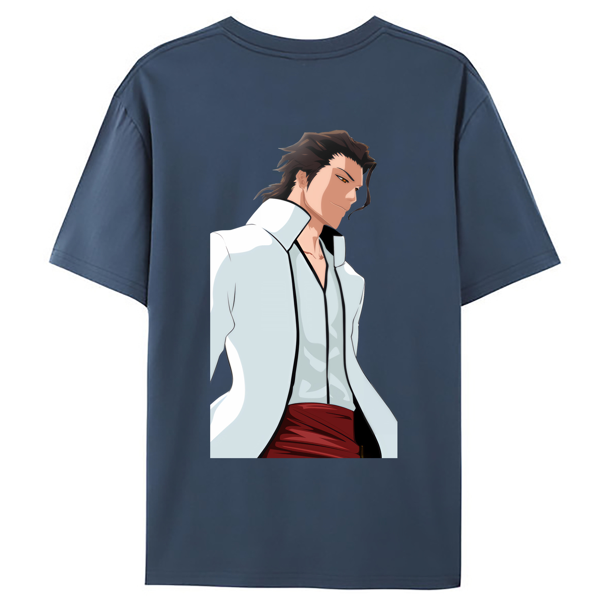 （画像用） ブリーチ 藍染 惣右介（あいぜん そうすけ） BLEACH Aizen Sousuke 綿100％ メンズ半袖Tシャツ（バックプリント） 通気性