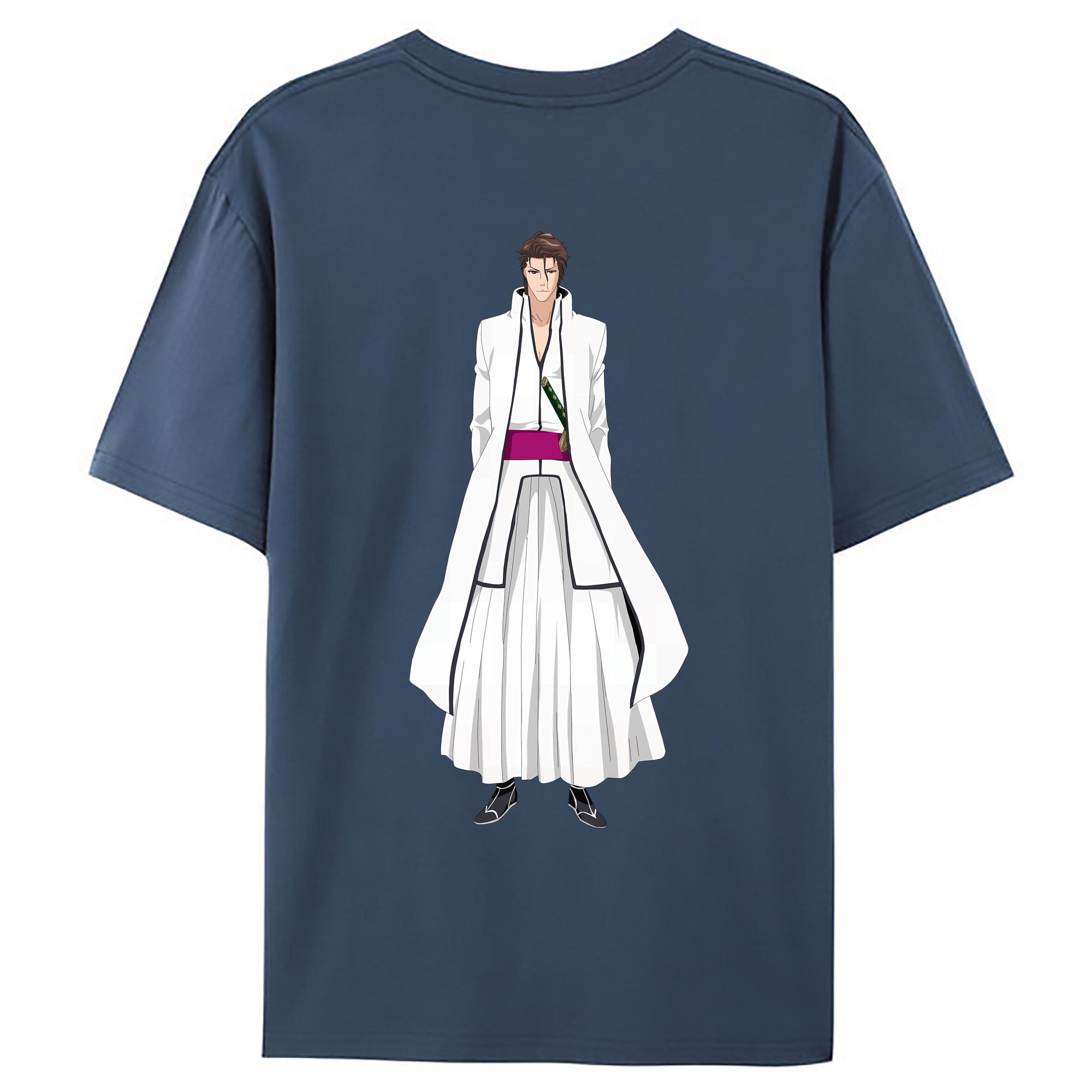 （画像用） ブリーチ 藍染 惣右介（あいぜん そうすけ） BLEACH Aizen Sousuke 綿100％ メンズ半袖Tシャツ（バックプリント） 通気性