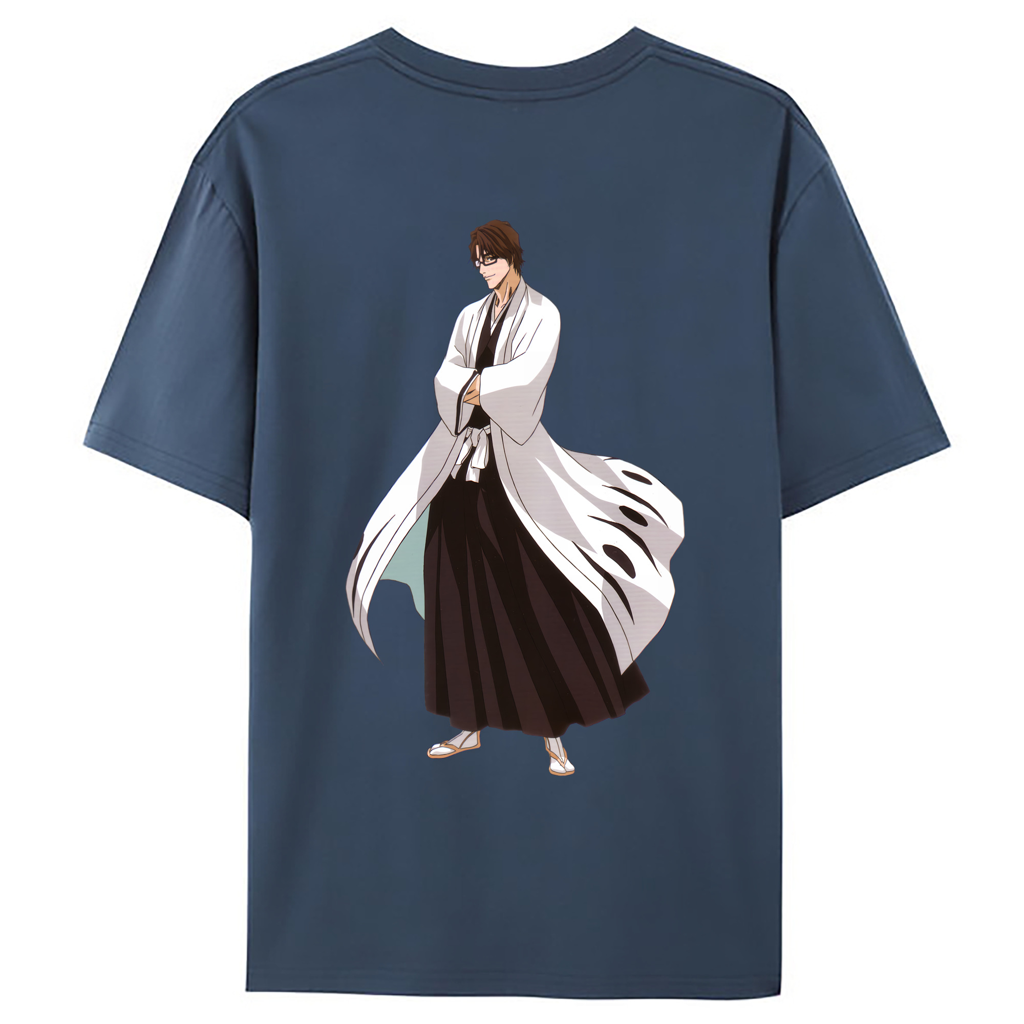（画像用） ブリーチ 藍染 惣右介（あいぜん そうすけ） BLEACH Aizen Sousuke 綿100％ メンズ半袖Tシャツ（バックプリント） 通気性