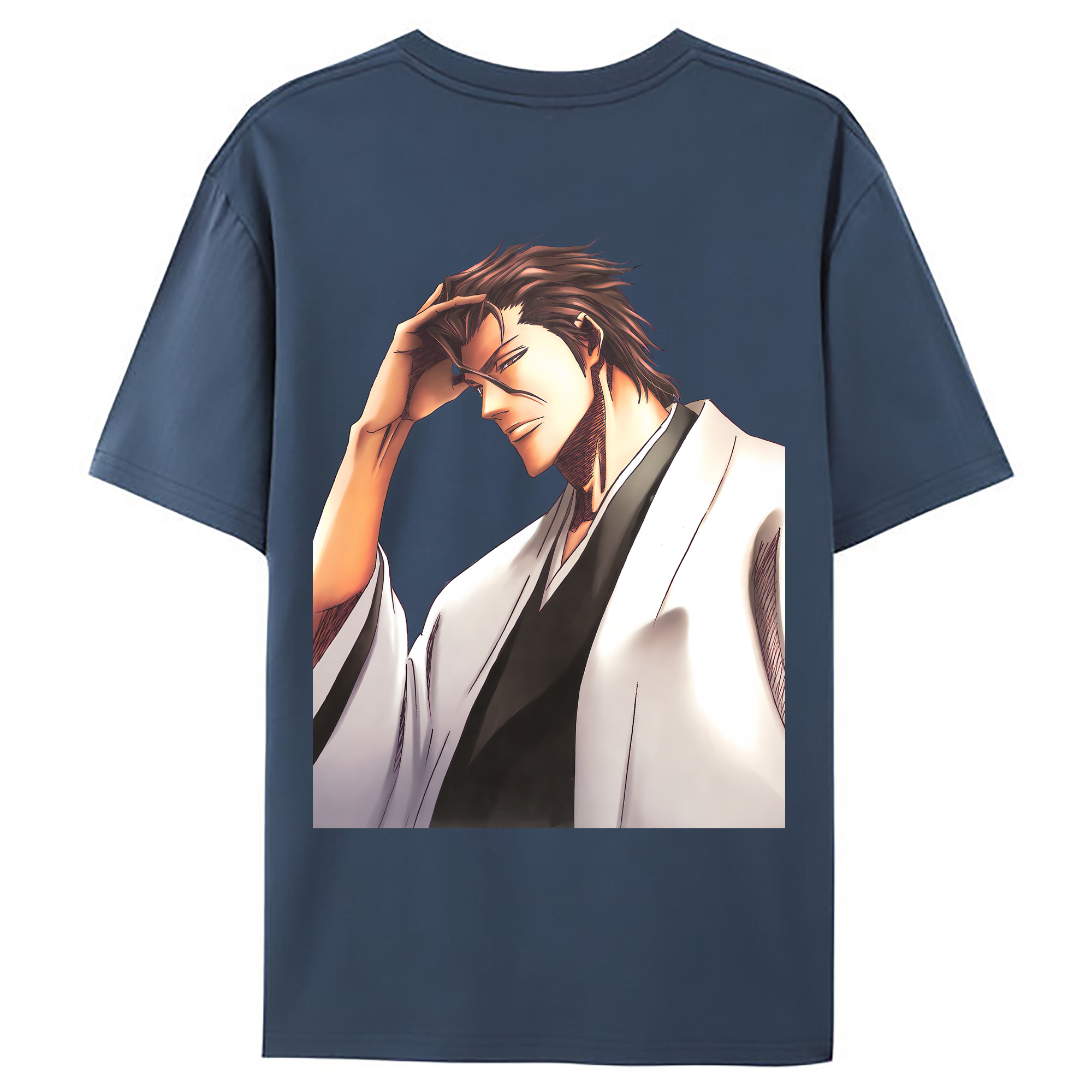 （画像用） ブリーチ 藍染 惣右介（あいぜん そうすけ） BLEACH Aizen Sousuke 綿100％ メンズ半袖Tシャツ（バックプリント） 通気性