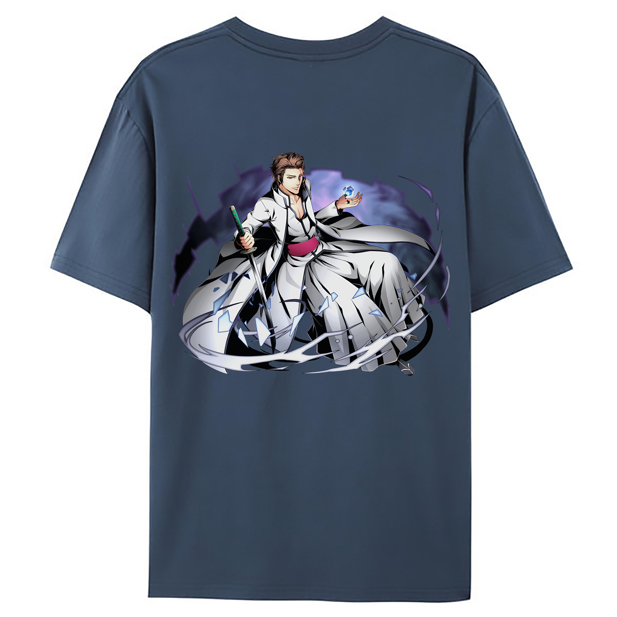 （画像用） ブリーチ 藍染 惣右介（あいぜん そうすけ） BLEACH Aizen Sousuke 綿100％ メンズ半袖Tシャツ（バックプリント） 通気性