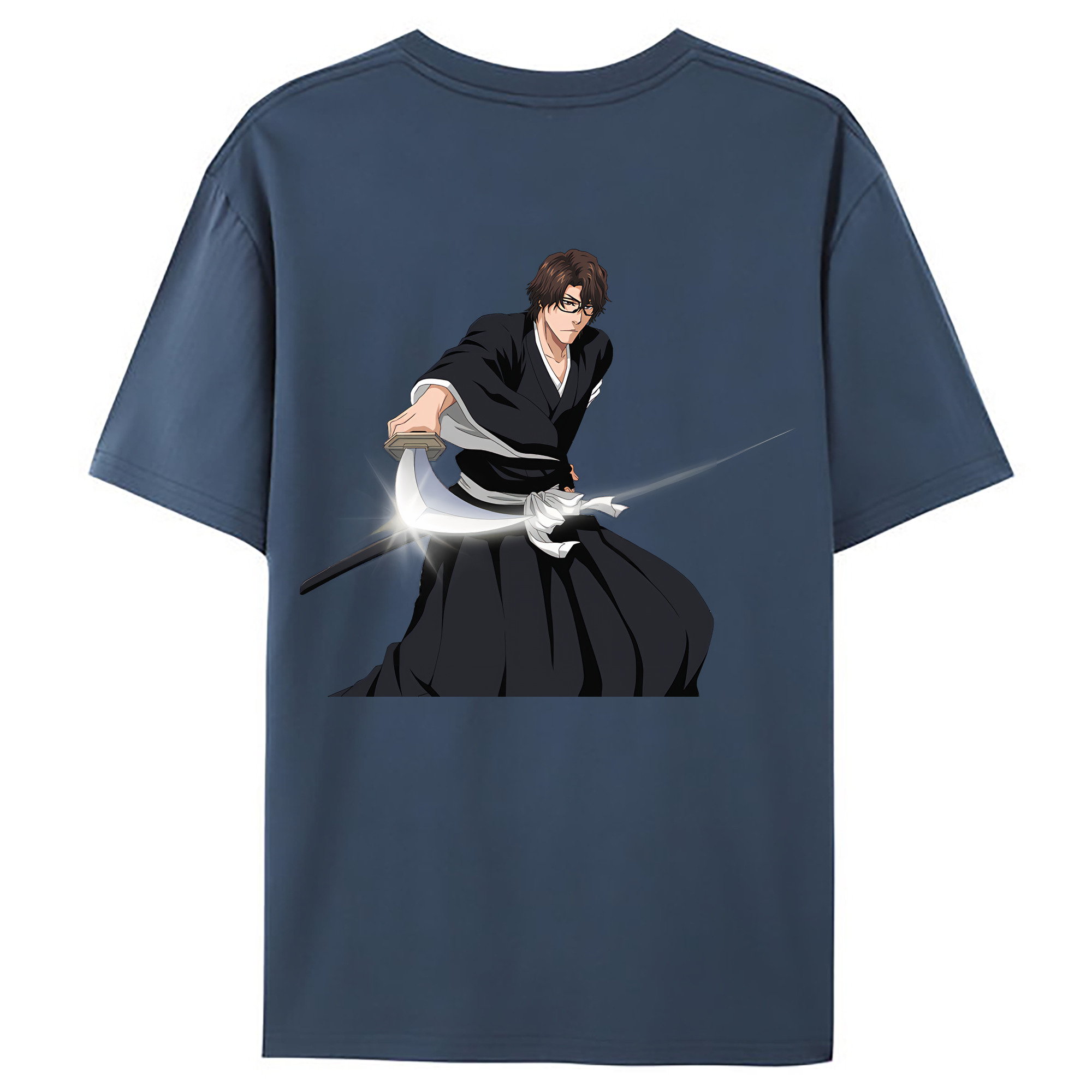 （画像用） ブリーチ 藍染 惣右介（あいぜん そうすけ） BLEACH Aizen Sousuke 綿100％ メンズ半袖Tシャツ（バックプリント） 通気性