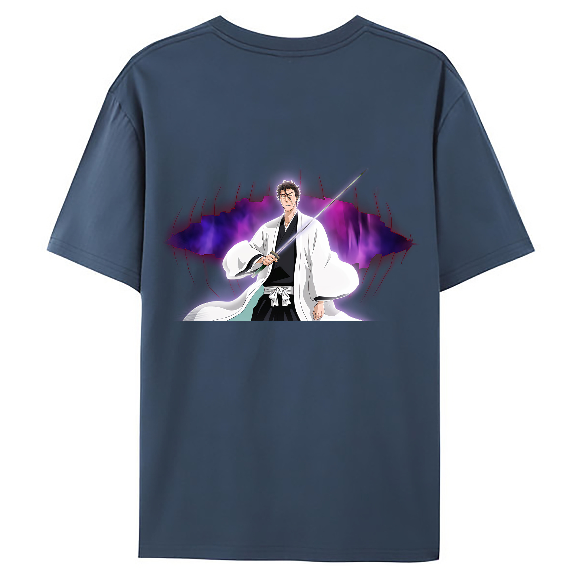 （画像用） ブリーチ 藍染 惣右介（あいぜん そうすけ） BLEACH Aizen Sousuke 綿100％ メンズ半袖Tシャツ（バックプリント） 通気性