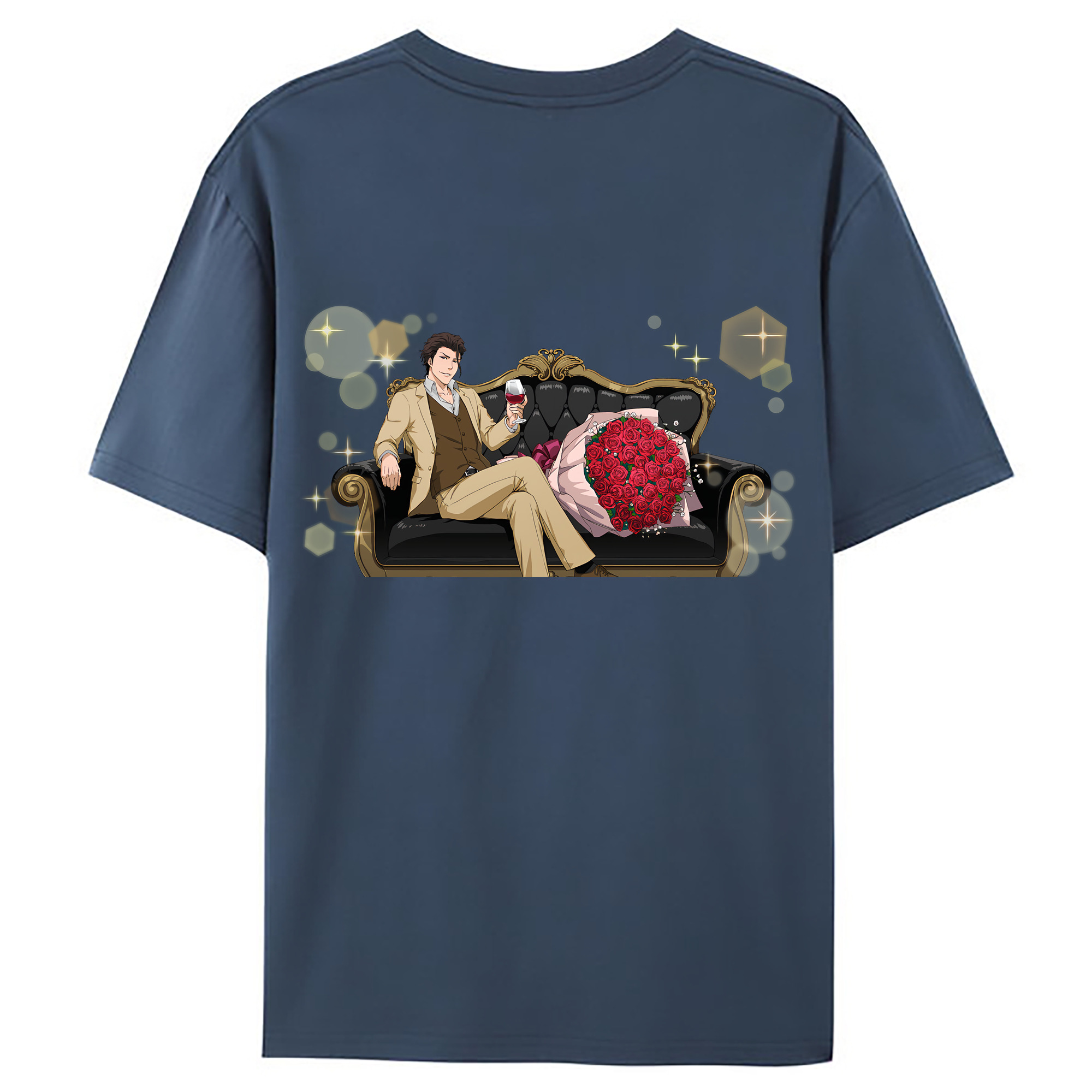 （画像用） ブリーチ 藍染 惣右介（あいぜん そうすけ） BLEACH Aizen Sousuke 綿100％ メンズ半袖Tシャツ（バックプリント） 通気性
