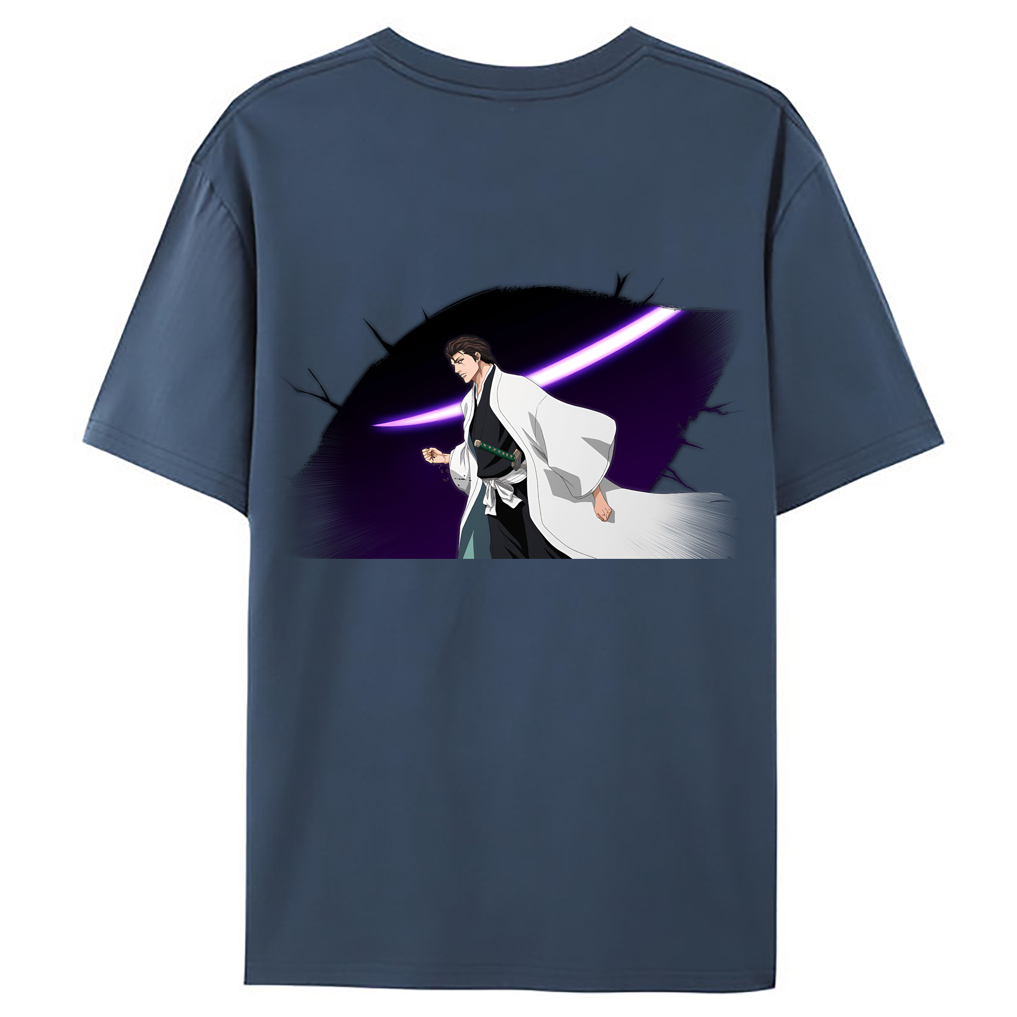 （画像用） ブリーチ 藍染 惣右介（あいぜん そうすけ） BLEACH Aizen Sousuke 綿100％ メンズ半袖Tシャツ（バックプリント） 通気性