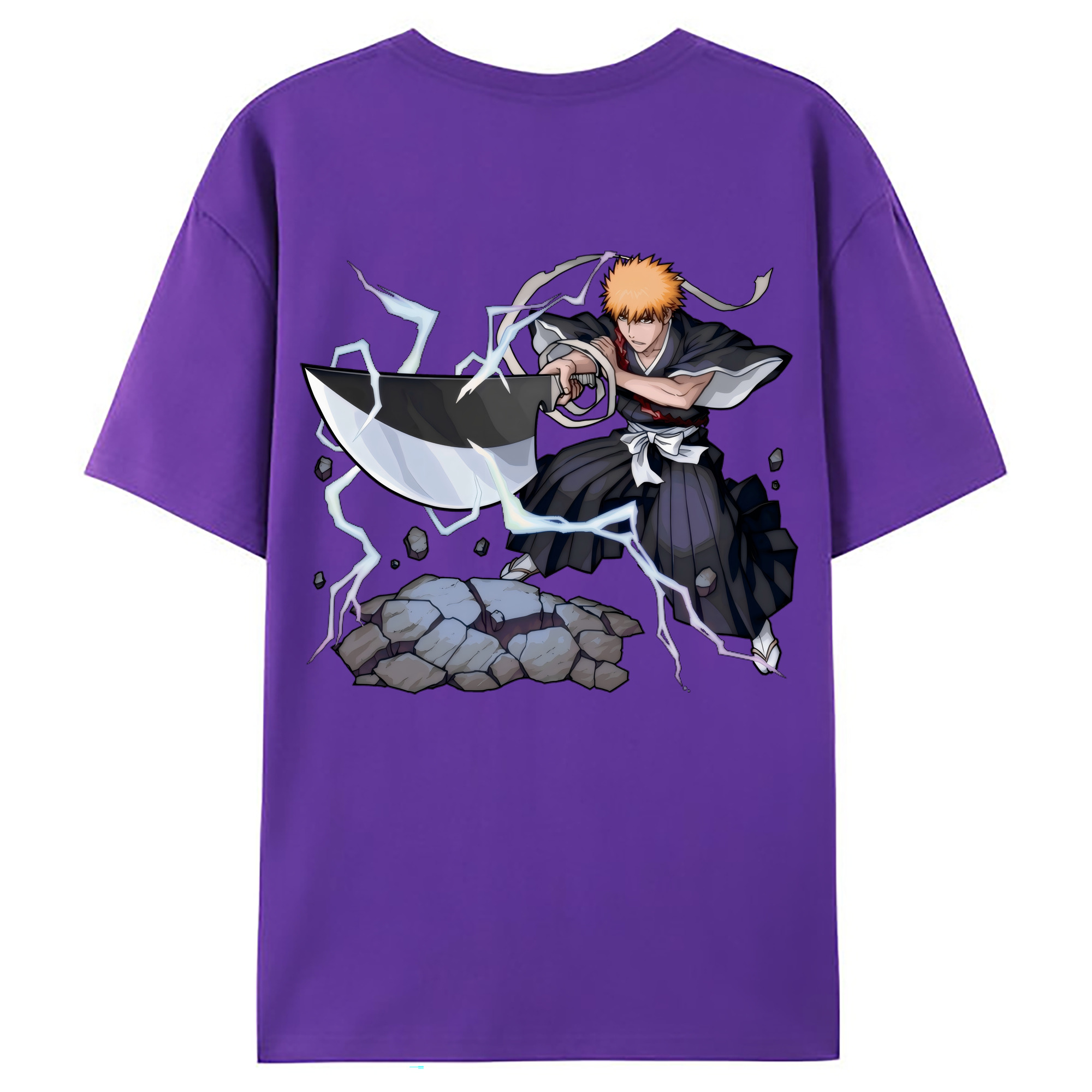 （画像用） ブリーチ 黒崎一護（くろさき いちご）BLEACH Kurosaki Ichigo 綿100％ メンズ半袖Tシャツ（バックプリント） 通気性