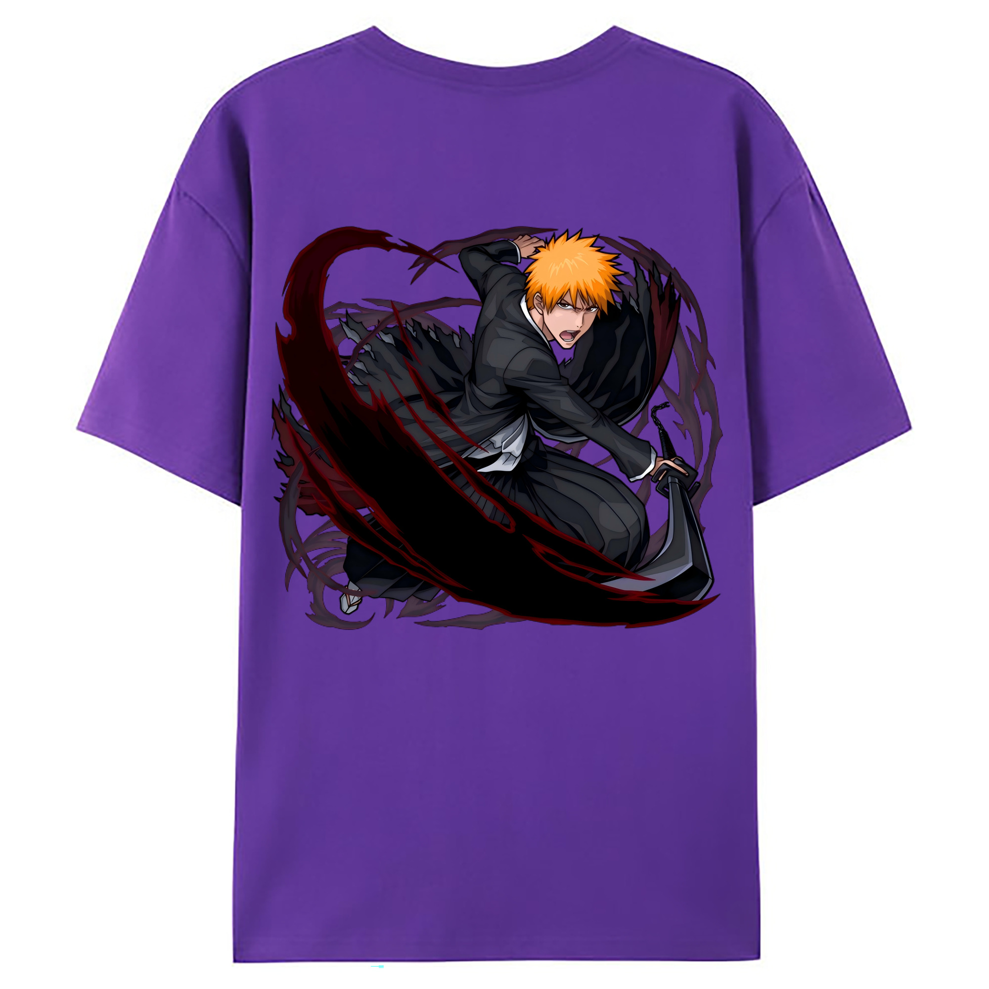 （画像用） ブリーチ 黒崎一護（くろさき いちご）BLEACH Kurosaki Ichigo 綿100％ メンズ半袖Tシャツ（バックプリント） 通気性
