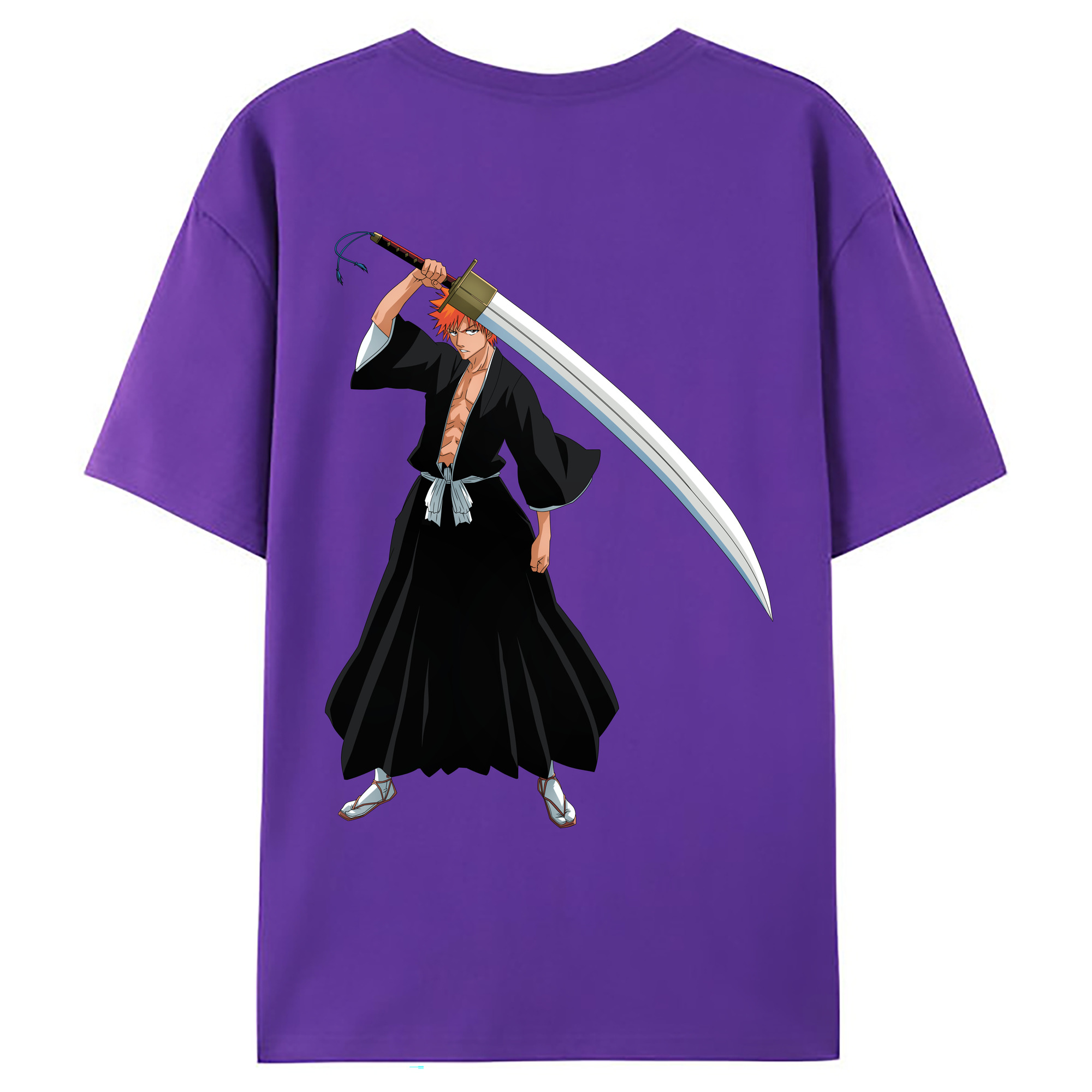 （画像用） ブリーチ 黒崎一護（くろさき いちご）BLEACH Kurosaki Ichigo 綿100％ メンズ半袖Tシャツ（バックプリント） 通気性