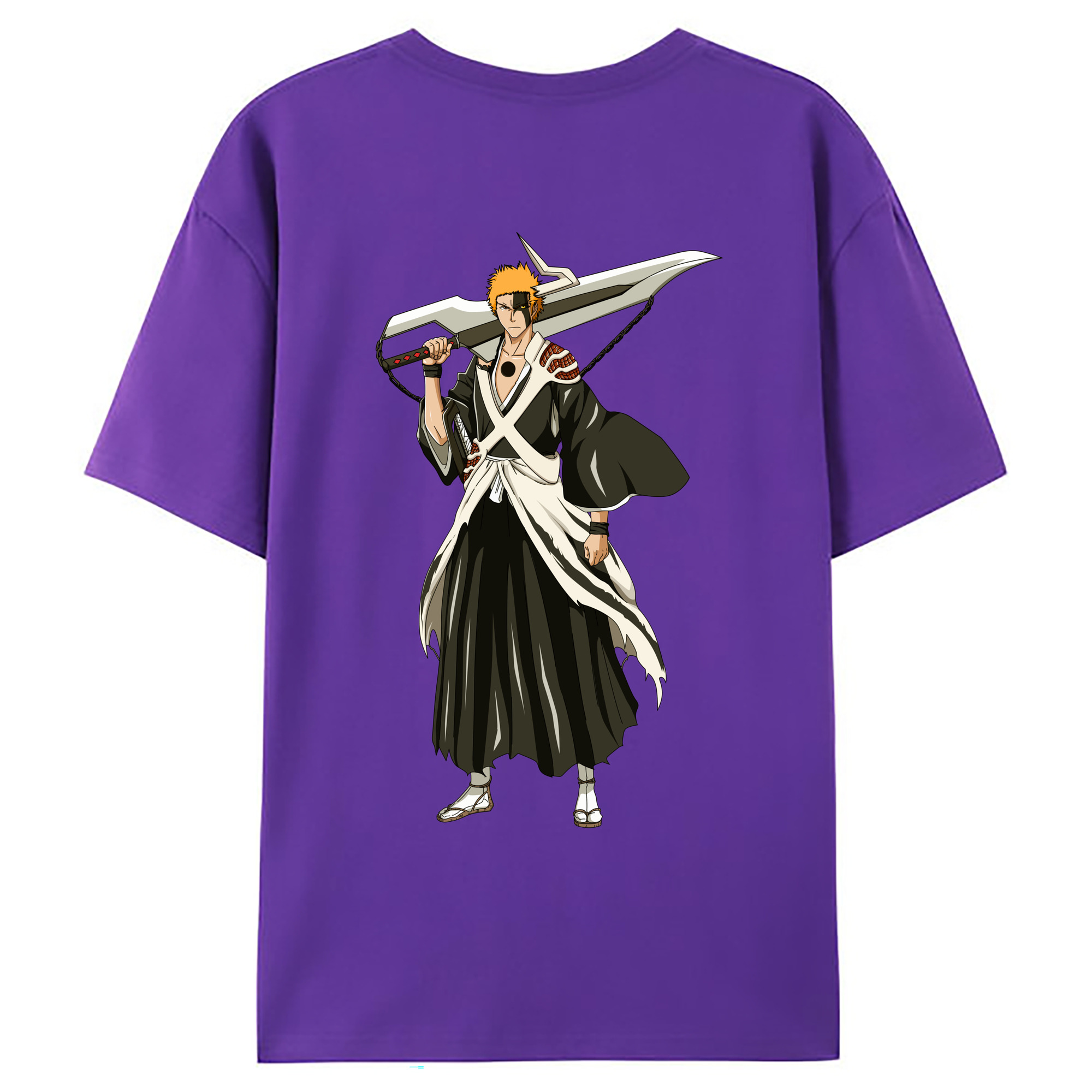 （画像用） ブリーチ 黒崎一護（くろさき いちご）BLEACH Kurosaki Ichigo 綿100％ メンズ半袖Tシャツ（バックプリント） 通気性