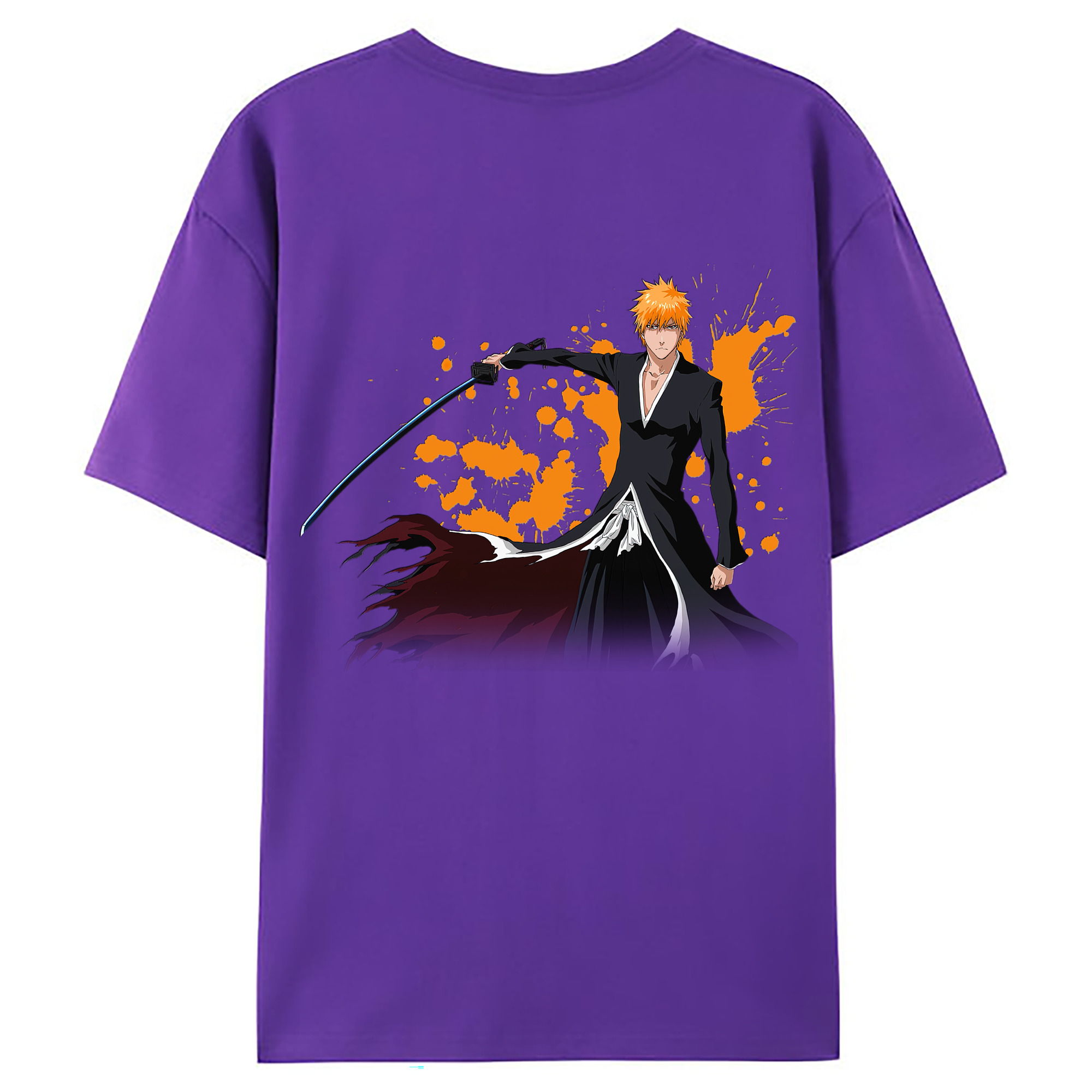 （画像用） ブリーチ 黒崎一護（くろさき いちご）BLEACH Kurosaki Ichigo 綿100％ メンズ半袖Tシャツ（バックプリント） 通気性