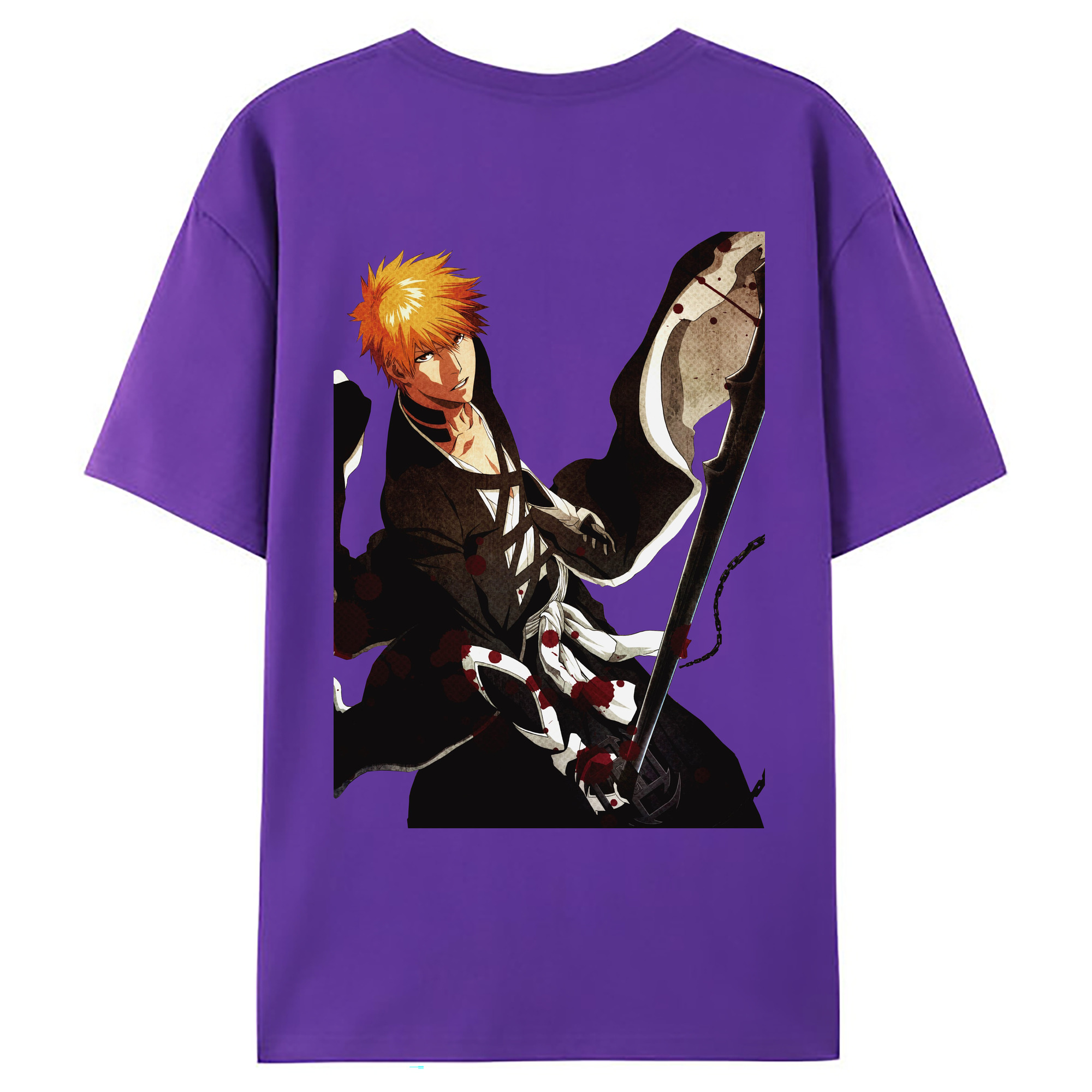 （画像用） ブリーチ 黒崎一護（くろさき いちご）BLEACH Kurosaki Ichigo 綿100％ メンズ半袖Tシャツ（バックプリント） 通気性