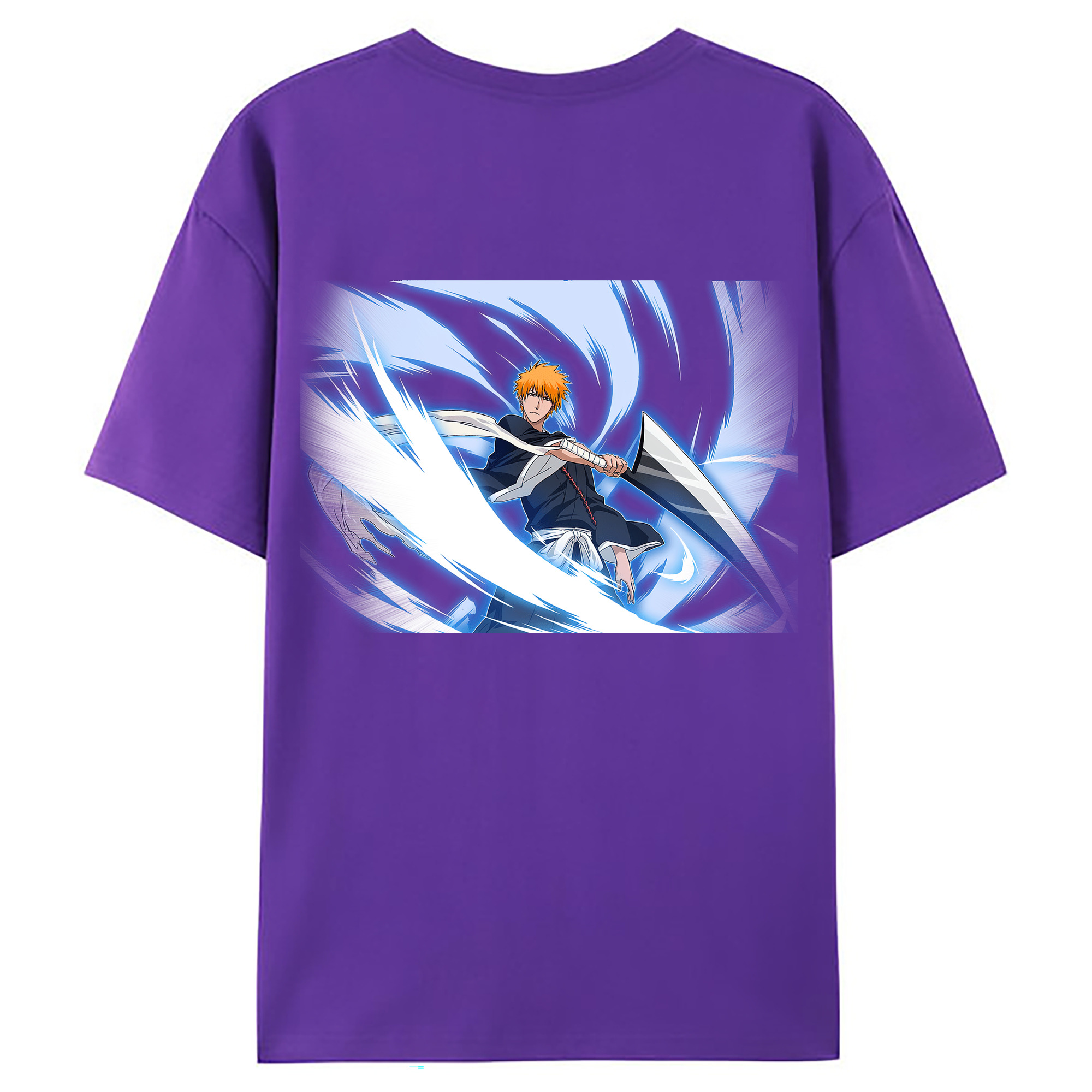 （画像用） ブリーチ 黒崎一護（くろさき いちご）BLEACH Kurosaki Ichigo 綿100％ メンズ半袖Tシャツ（バックプリント） 通気性
