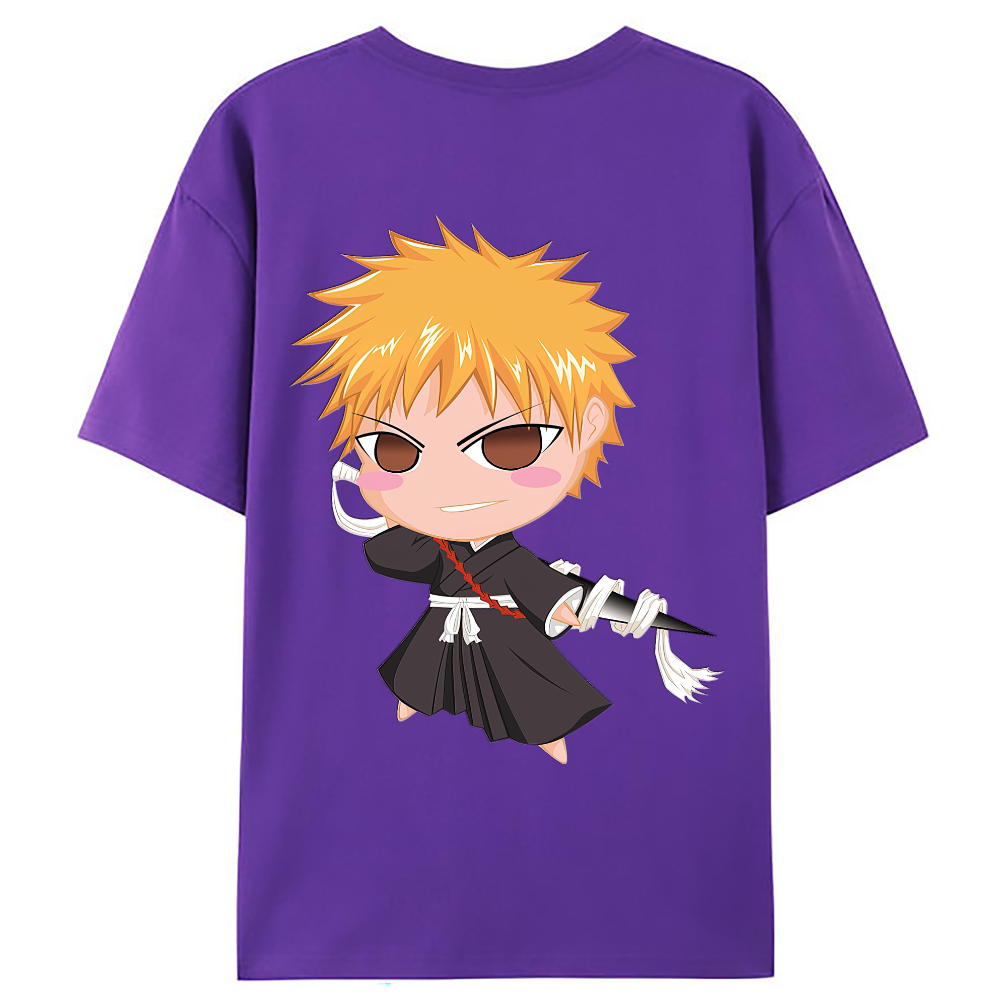 （画像用） ブリーチ 黒崎一護（くろさき いちご）BLEACH Kurosaki Ichigo 綿100％ メンズ半袖Tシャツ（バックプリント） 通気性
