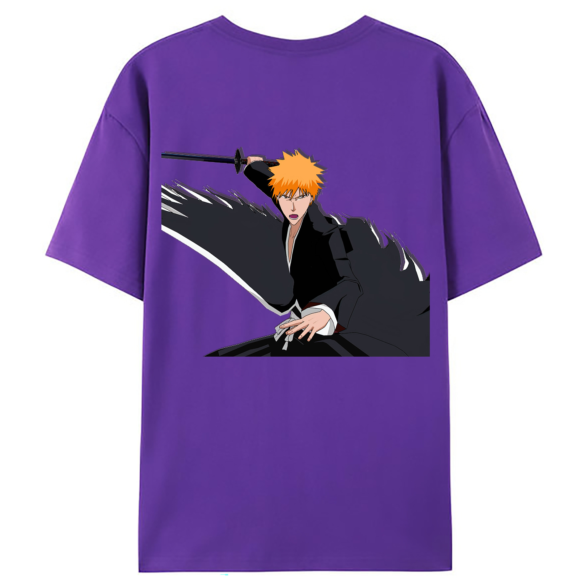 （画像用） ブリーチ 黒崎一護（くろさき いちご）BLEACH Kurosaki Ichigo 綿100％ メンズ半袖Tシャツ（バックプリント） 通気性