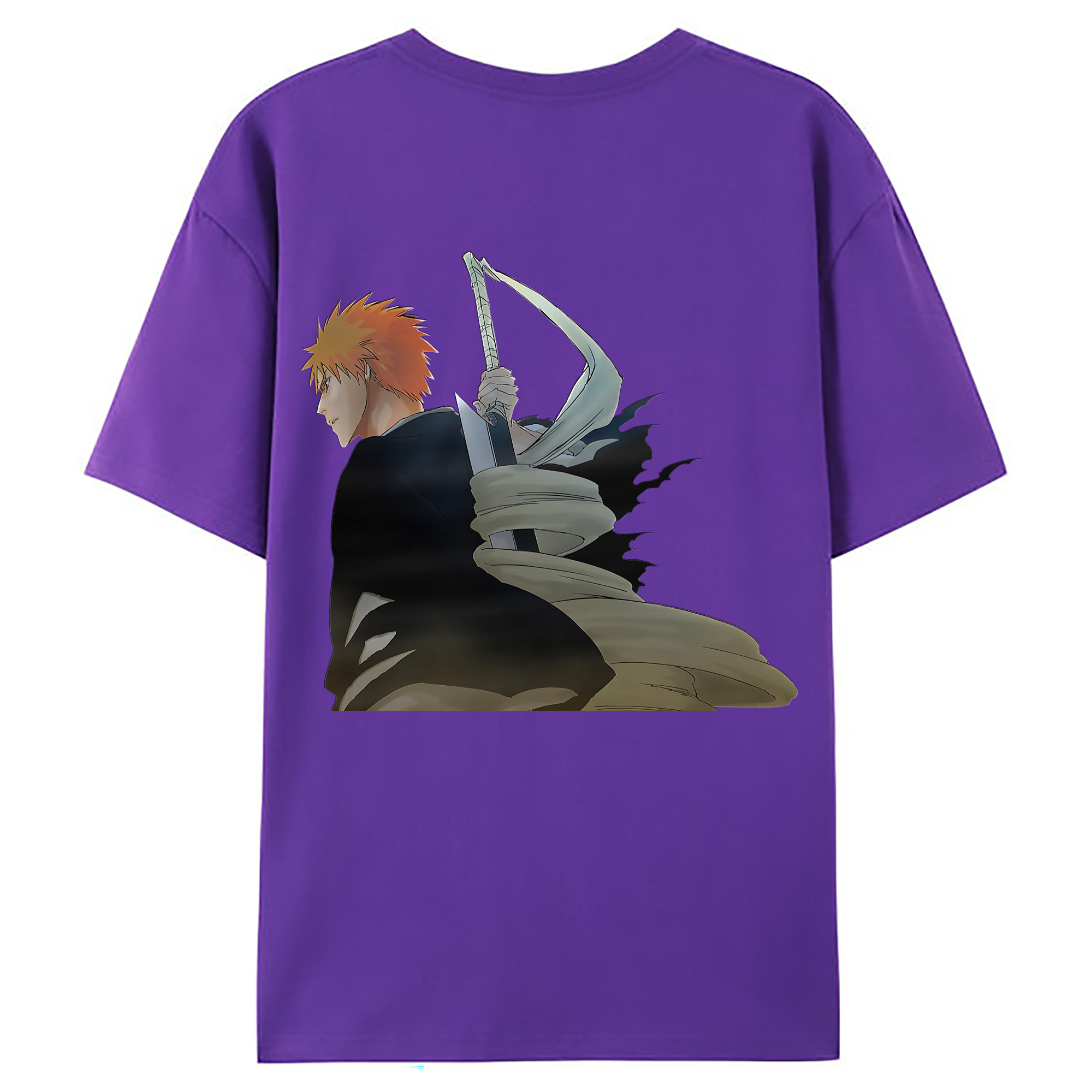 （画像用） ブリーチ 黒崎一護（くろさき いちご）BLEACH Kurosaki Ichigo 綿100％ メンズ半袖Tシャツ（バックプリント） 通気性