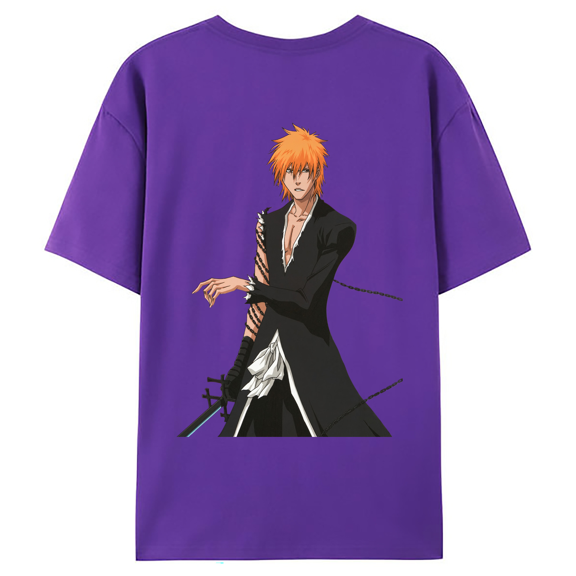 （画像用） ブリーチ 黒崎一護（くろさき いちご）BLEACH Kurosaki Ichigo 綿100％ メンズ半袖Tシャツ（バックプリント） 通気性
