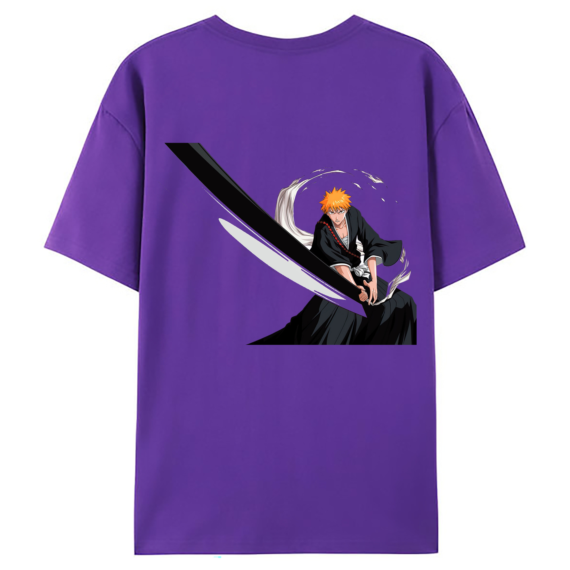 （画像用） ブリーチ 黒崎一護（くろさき いちご）BLEACH Kurosaki Ichigo 綿100％ メンズ半袖Tシャツ（バックプリント） 通気性