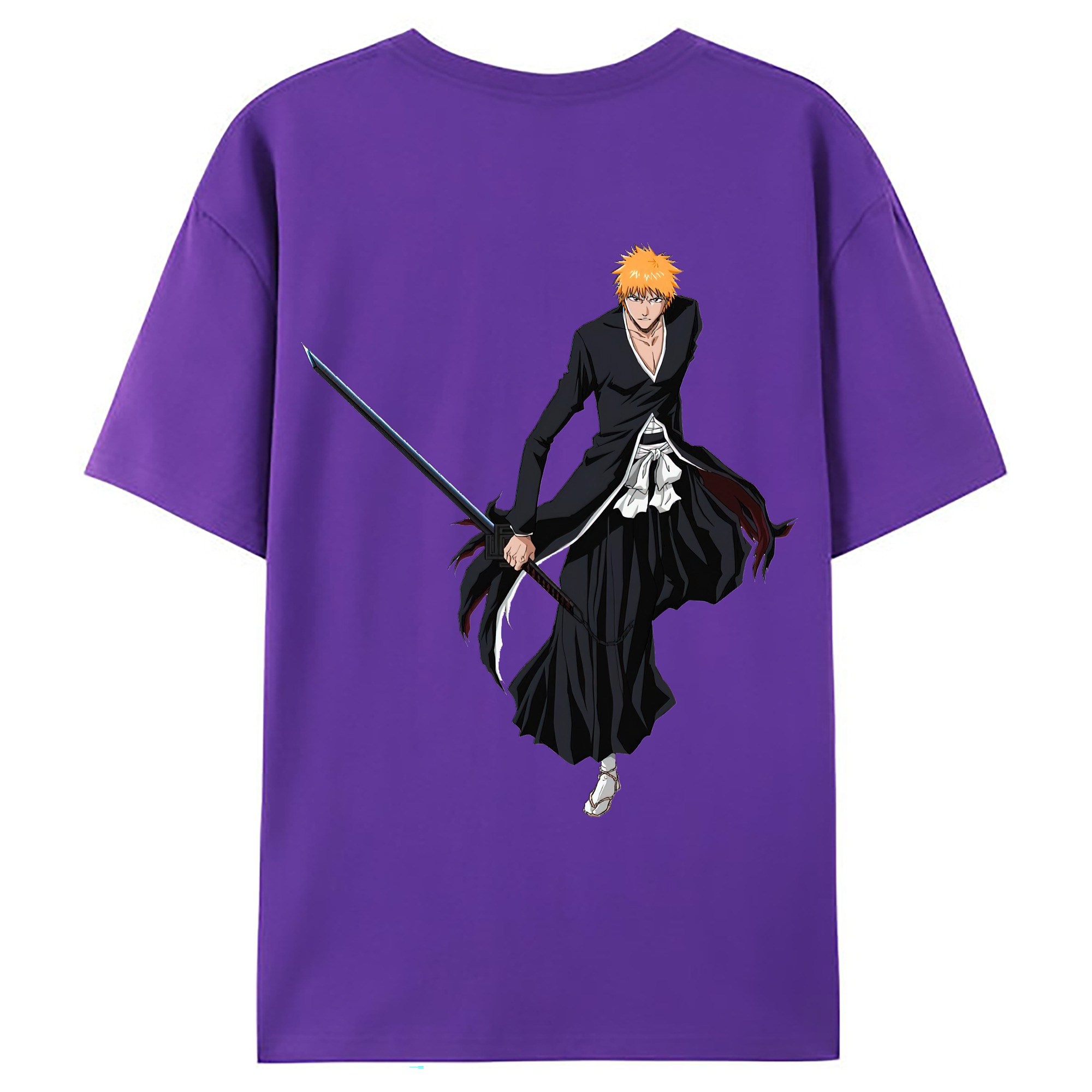 （画像用） ブリーチ 黒崎一護（くろさき いちご）BLEACH Kurosaki Ichigo 綿100％ メンズ半袖Tシャツ（バックプリント） 通気性