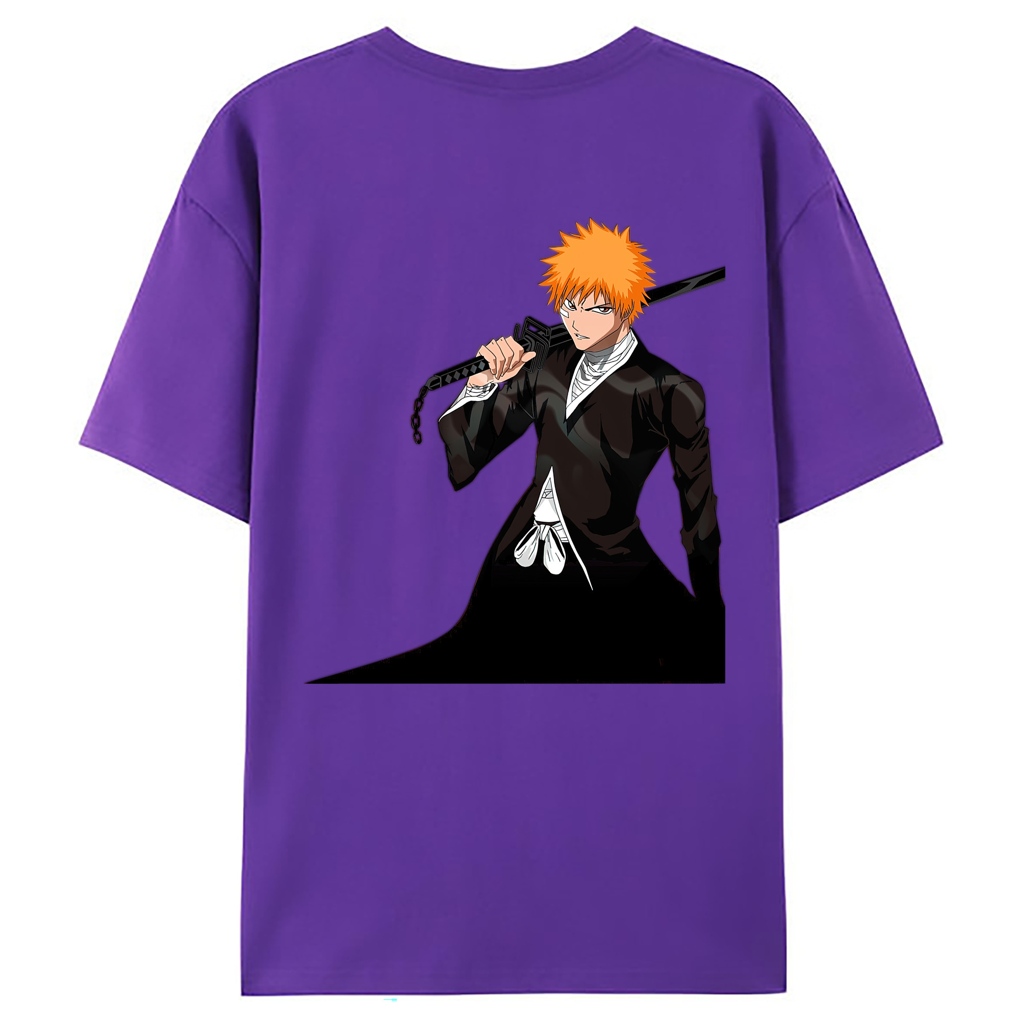 （画像用） ブリーチ 黒崎一護（くろさき いちご）BLEACH Kurosaki Ichigo 綿100％ メンズ半袖Tシャツ（バックプリント） 通気性