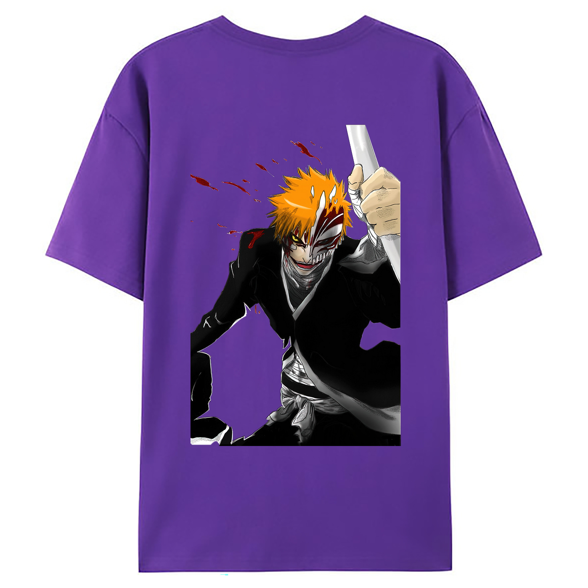 （画像用） ブリーチ 黒崎一護（くろさき いちご）BLEACH Kurosaki Ichigo 綿100％ メンズ半袖Tシャツ（バックプリント） 通気性