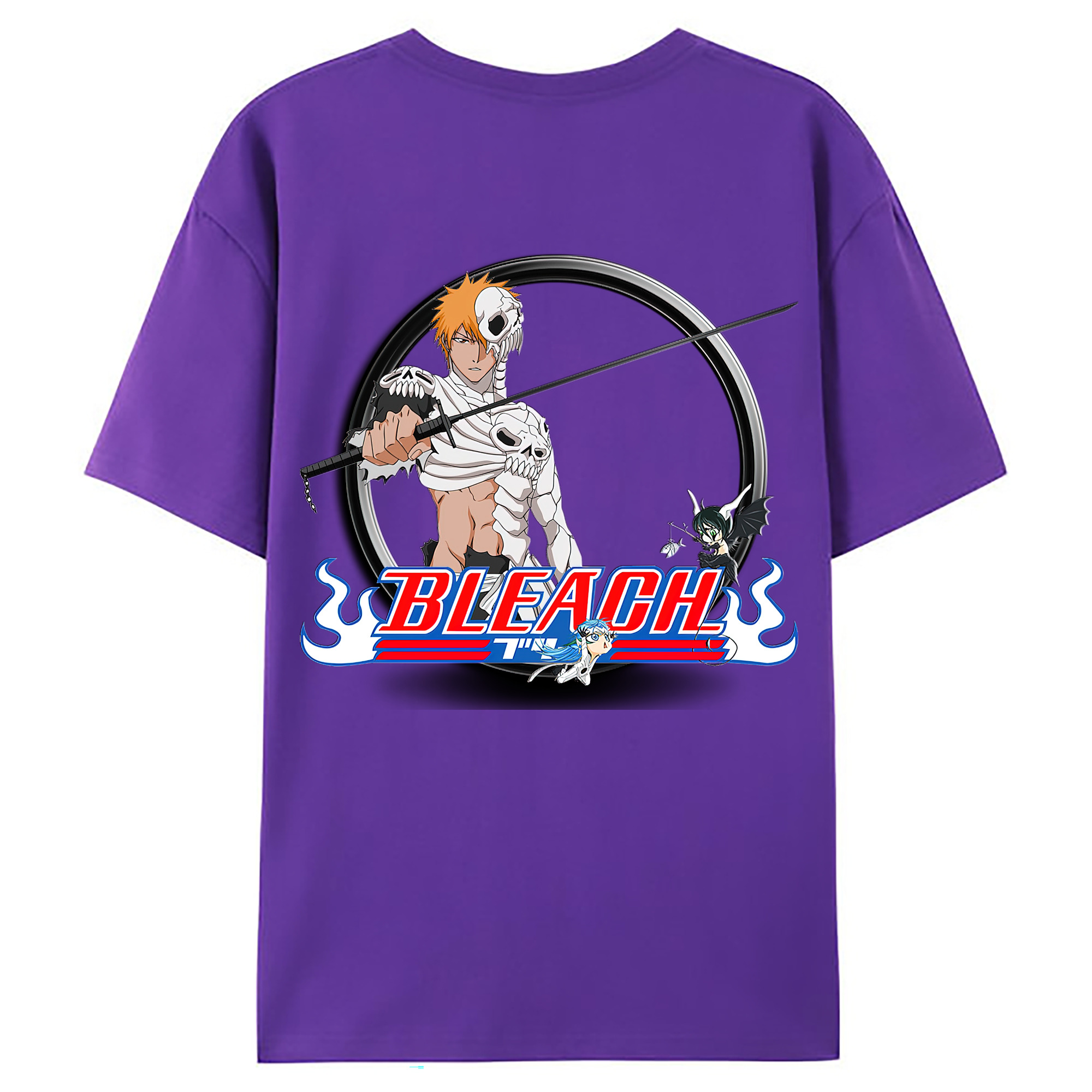 （画像用） ブリーチ 黒崎一護（くろさき いちご）BLEACH Kurosaki Ichigo 綿100％ メンズ半袖Tシャツ（バックプリント） 通気性