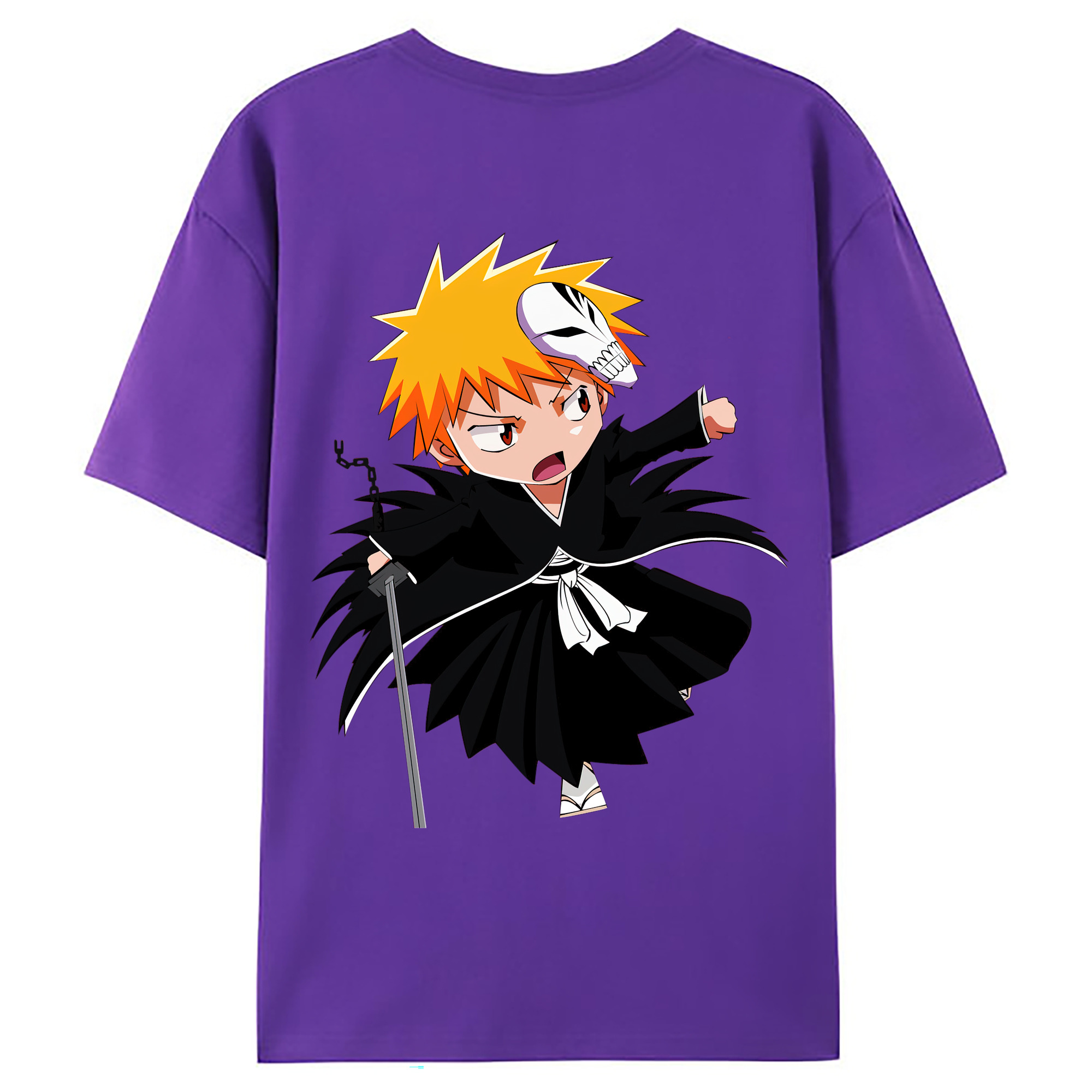 （画像用） ブリーチ 黒崎一護（くろさき いちご）BLEACH Kurosaki Ichigo 綿100％ メンズ半袖Tシャツ（バックプリント） 通気性