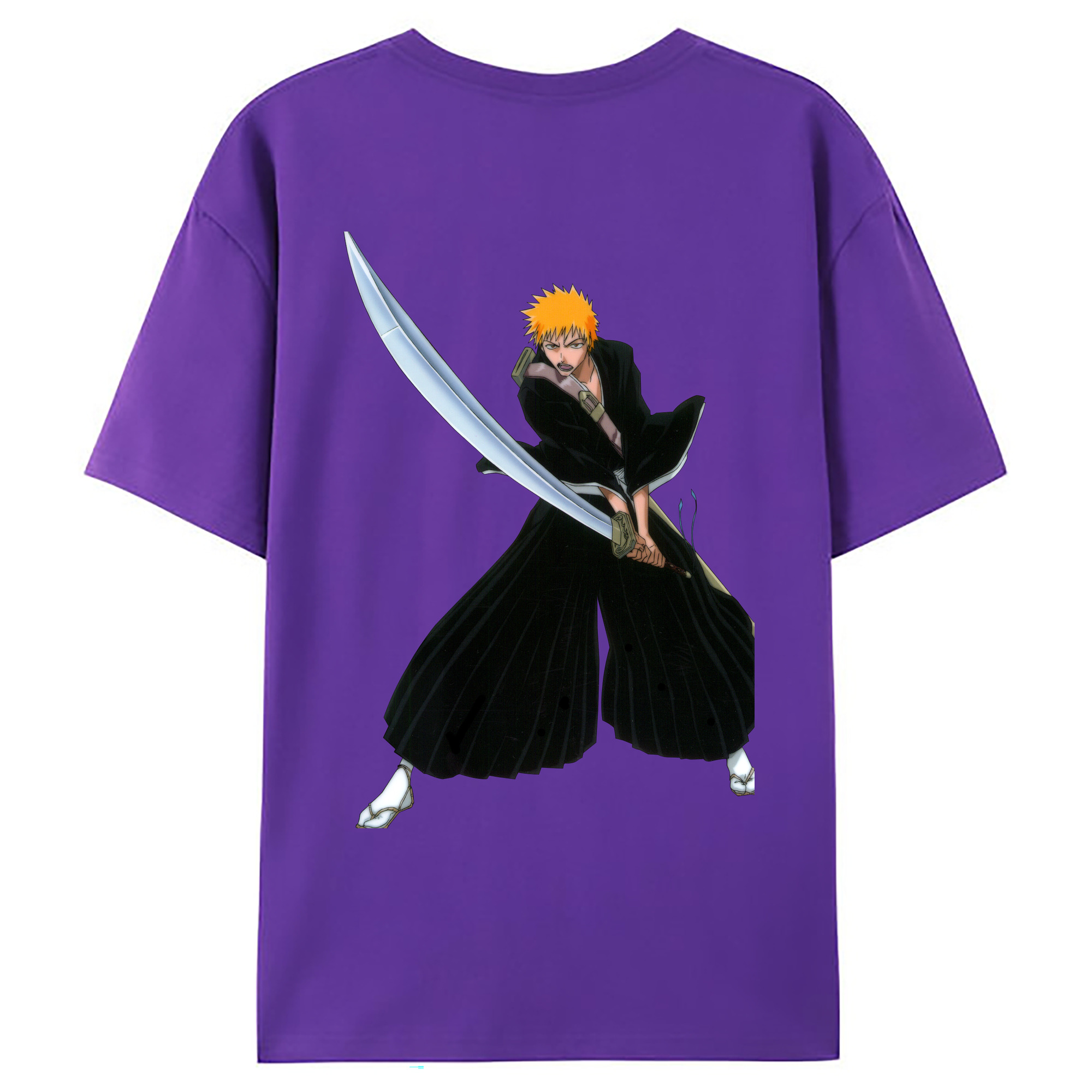 （画像用） ブリーチ 黒崎一護（くろさき いちご）BLEACH Kurosaki Ichigo 綿100％ メンズ半袖Tシャツ（バックプリント） 通気性